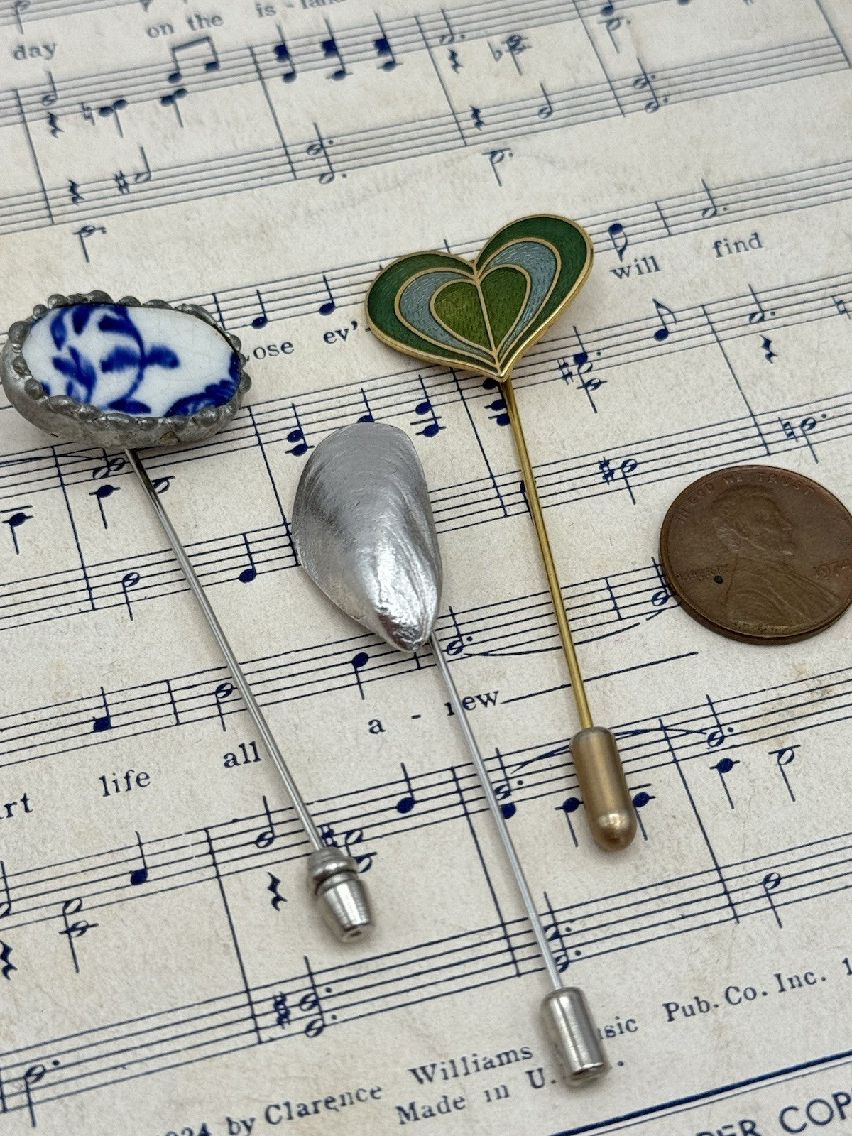 Set Of 3 VINTAGE Stick Pins 1 Trifari ESTATE FOND