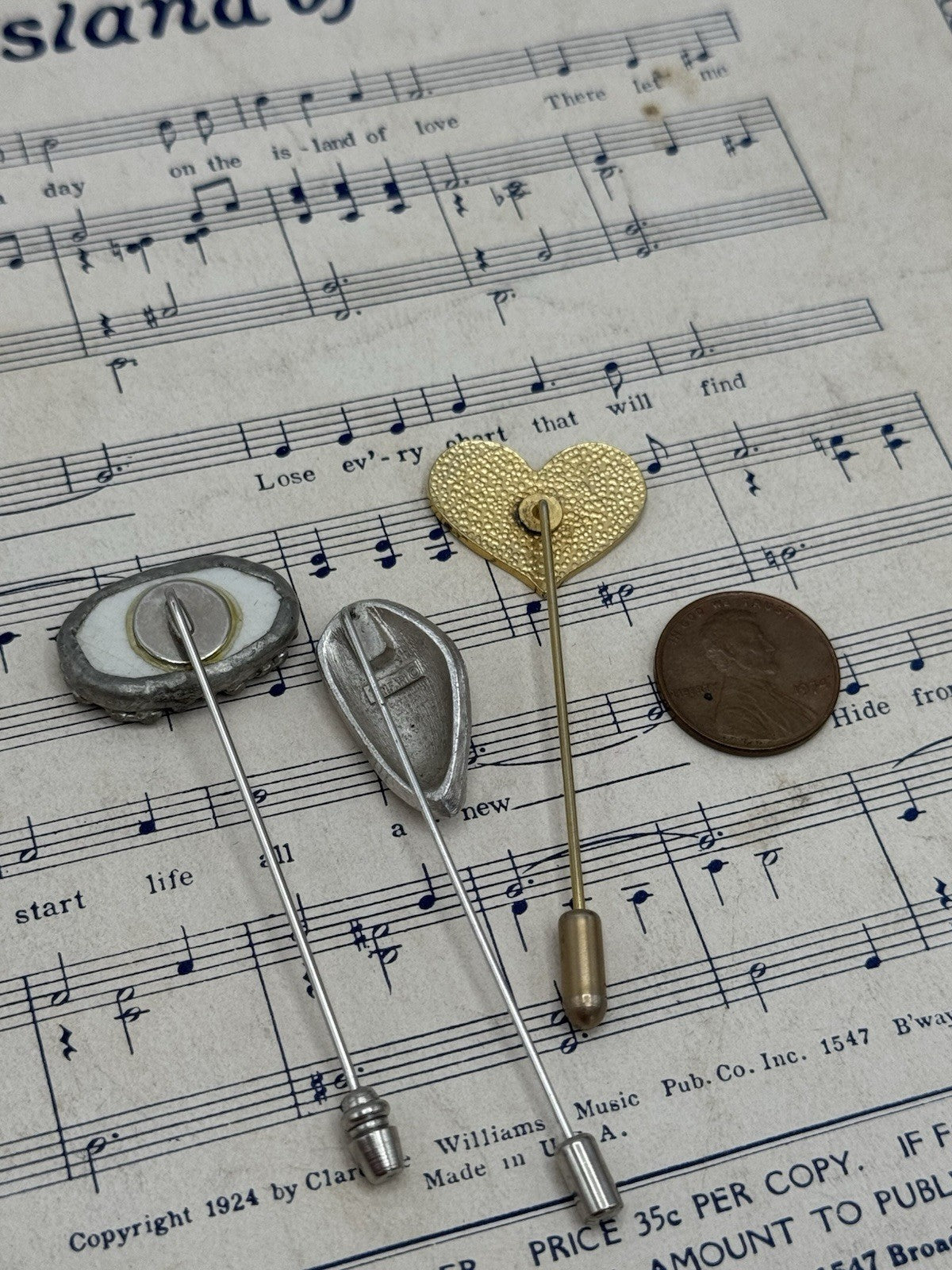 Set Of 3 VINTAGE Stick Pins 1 Trifari ESTATE FOND