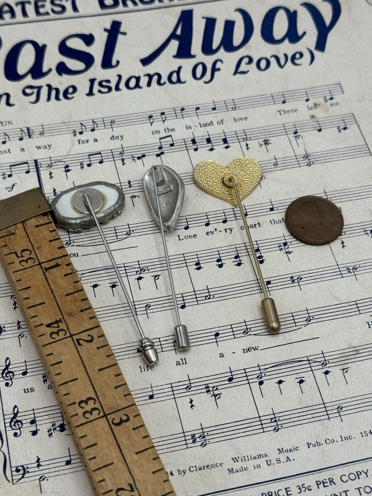 Set Of 3 VINTAGE Stick Pins 1 Trifari ESTATE FOND