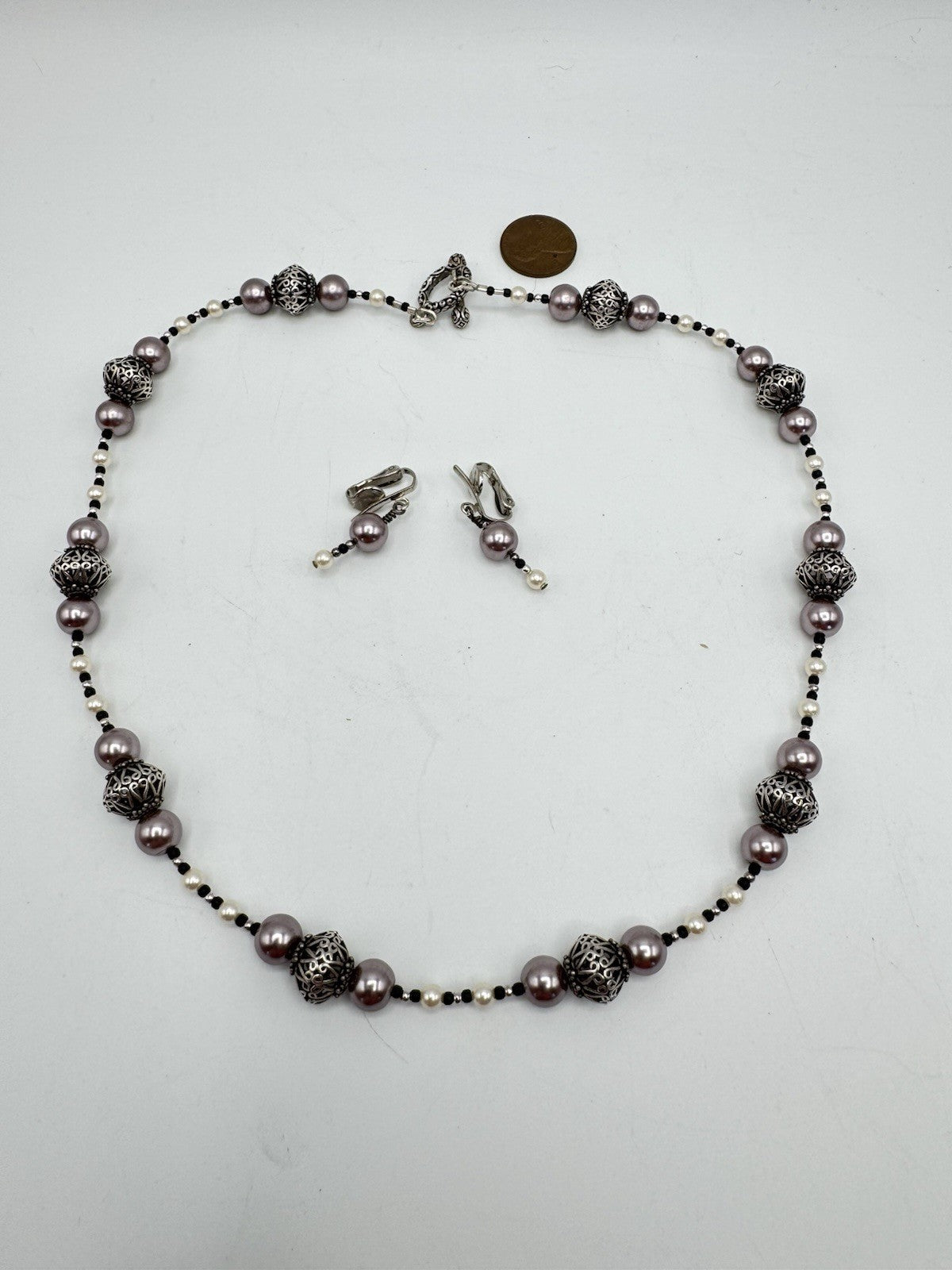 Vintage Beaded Necklace & Earring Set Modern Style Simulated Pearl ESTATE FIND