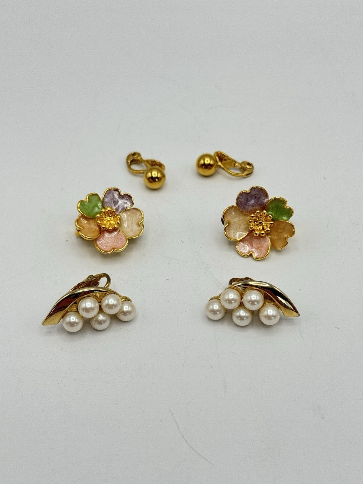 3 Pair VINTAGE Goldtone Clip-on Earrings ESTATE FIND