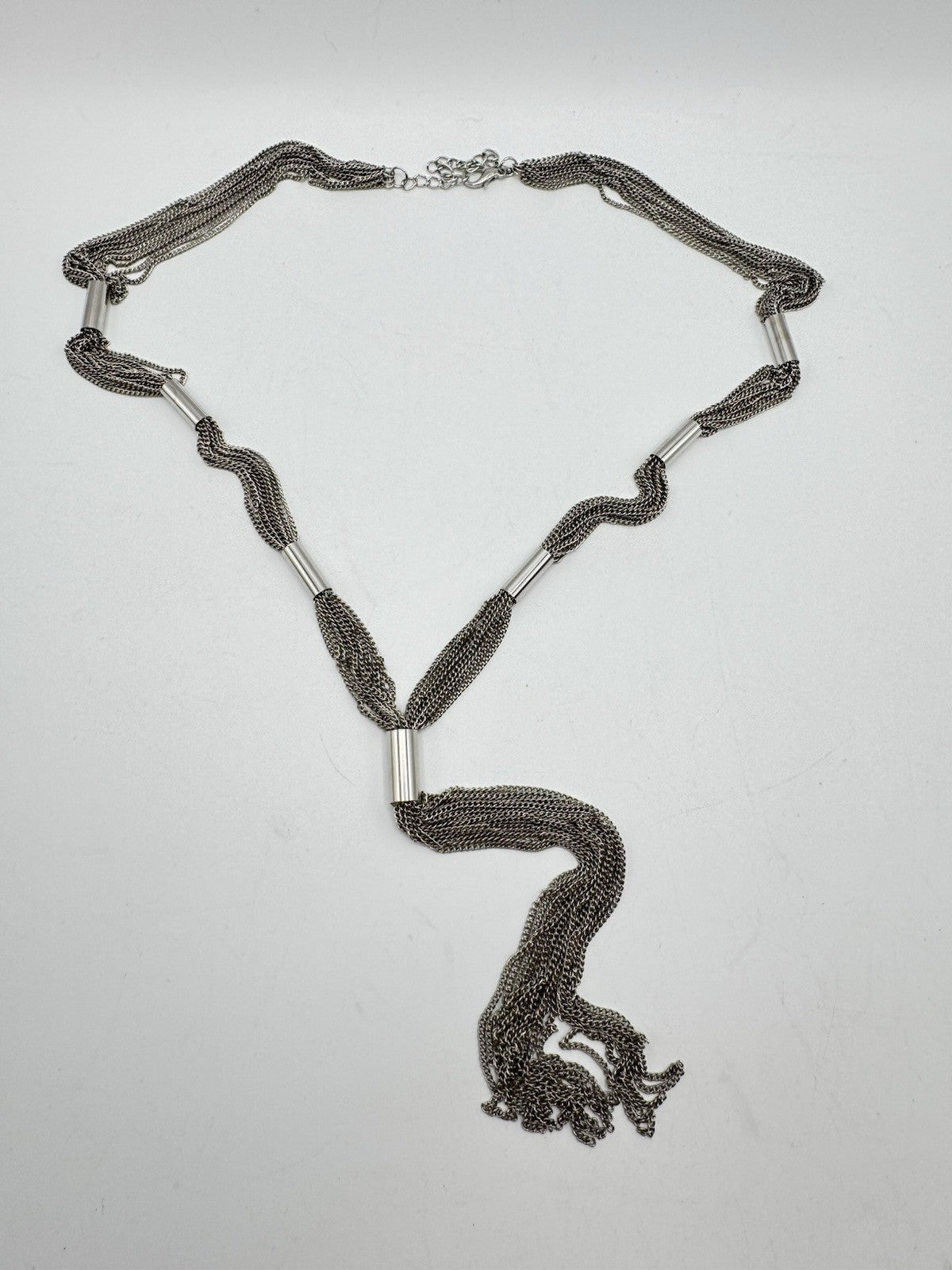 Silvertone Tassel Chain Necklace Circa 31” Inside ESTATE FIND