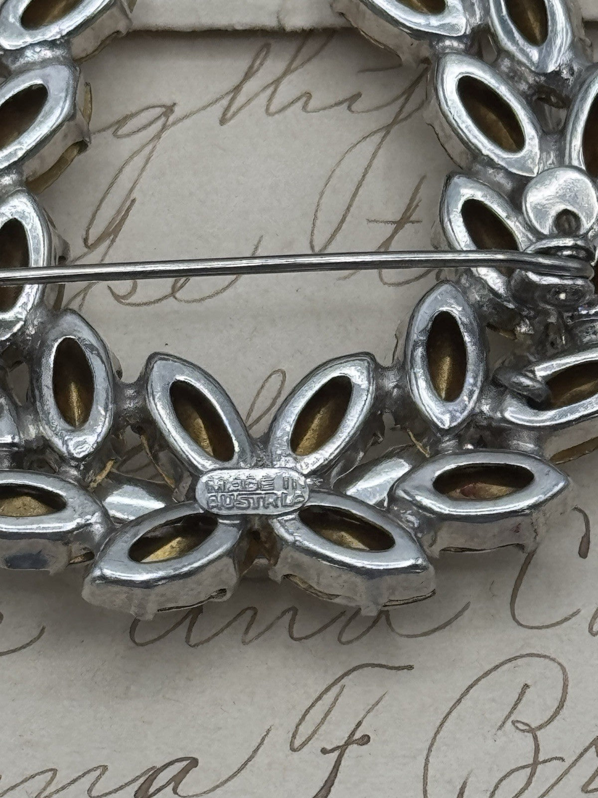 Vintage Laurel Wreath Brooch & Earrings Clear Rhinestone Brooch Made In Austria