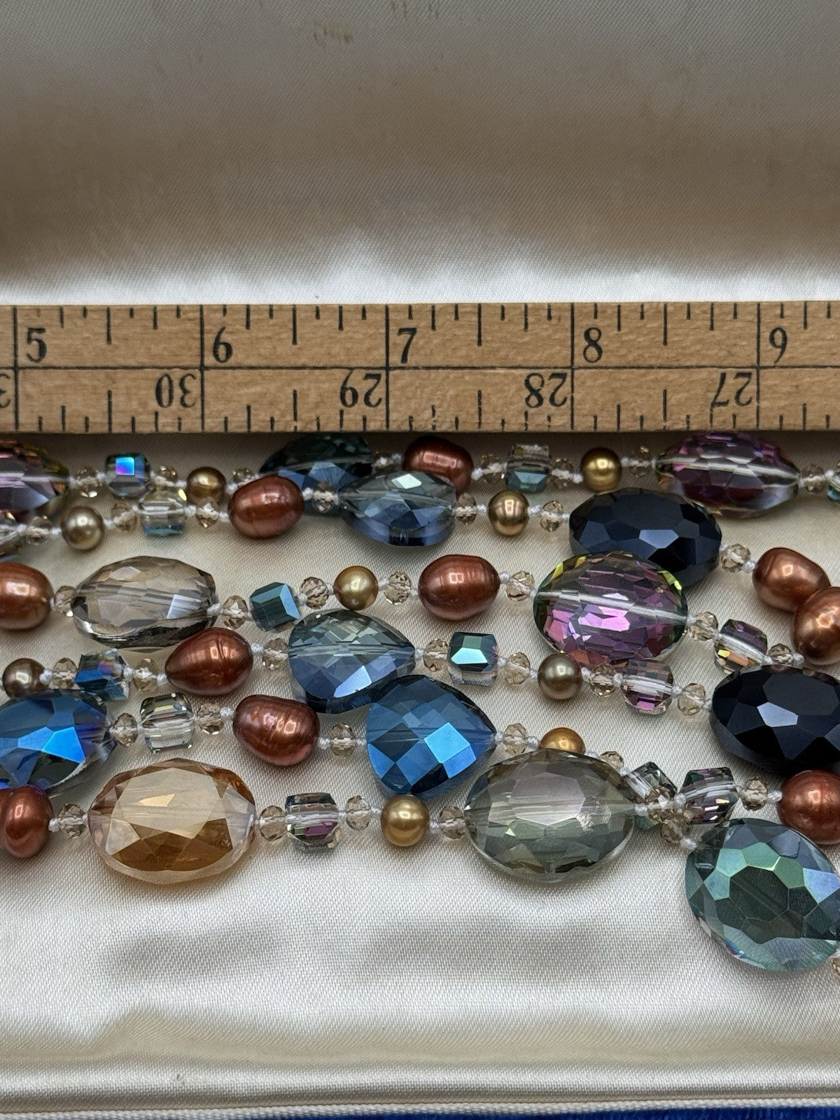 Estate Find 3 Strand Crystal Aurora Borealis Multicolor Stone Necklace 22”