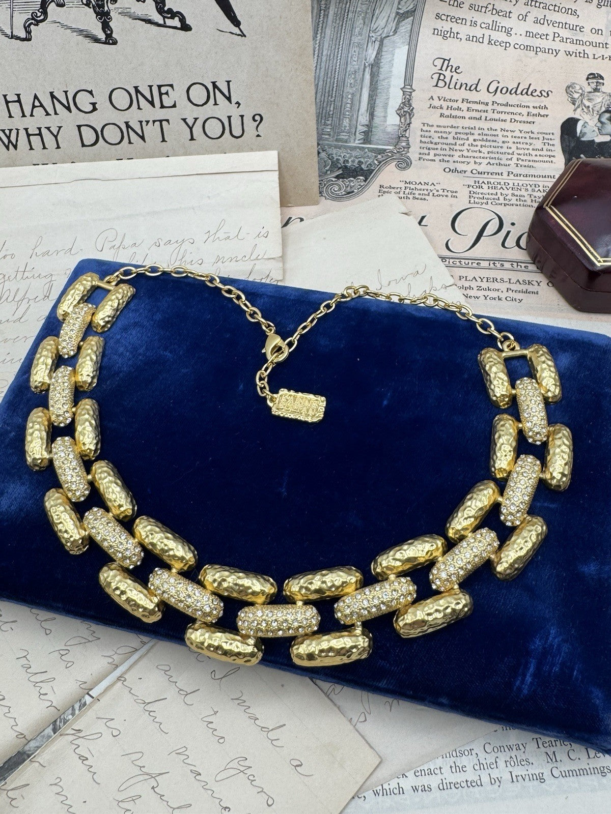 Chunky Karine Sultan Necklace Goldtone Rhinestone Accents ESTATE FIND 19”