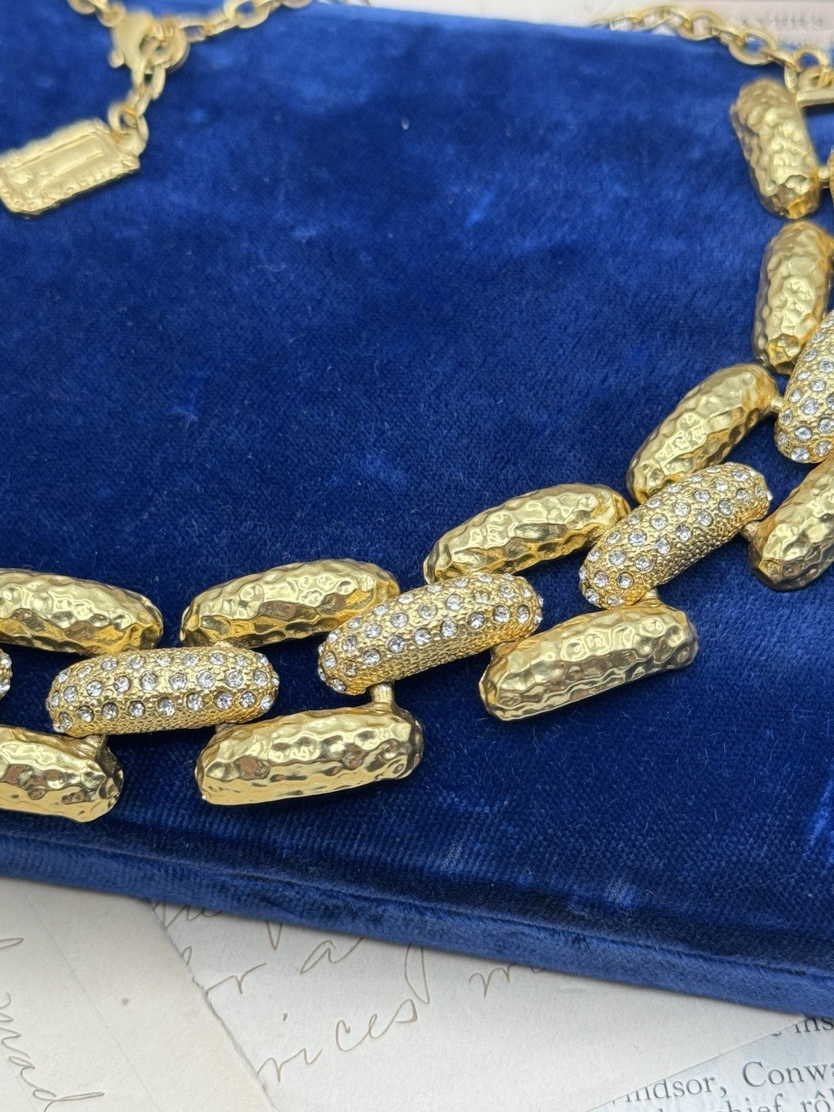 Chunky Karine Sultan Necklace Goldtone Rhinestone Accents ESTATE FIND 19”