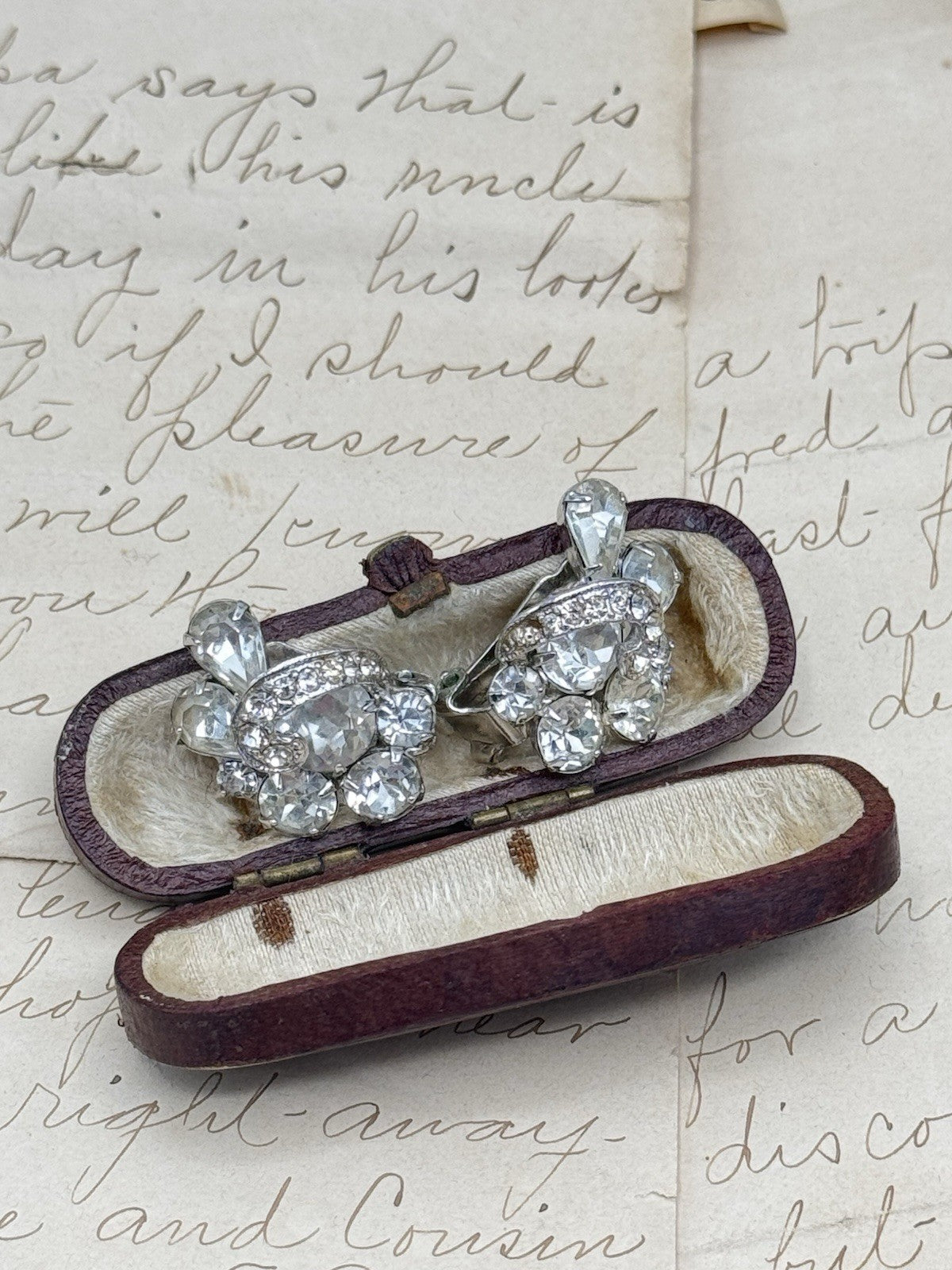 Vintage SIGNED Weiss Clear Rhinestone Earrings Clip-on ESTATE FIND