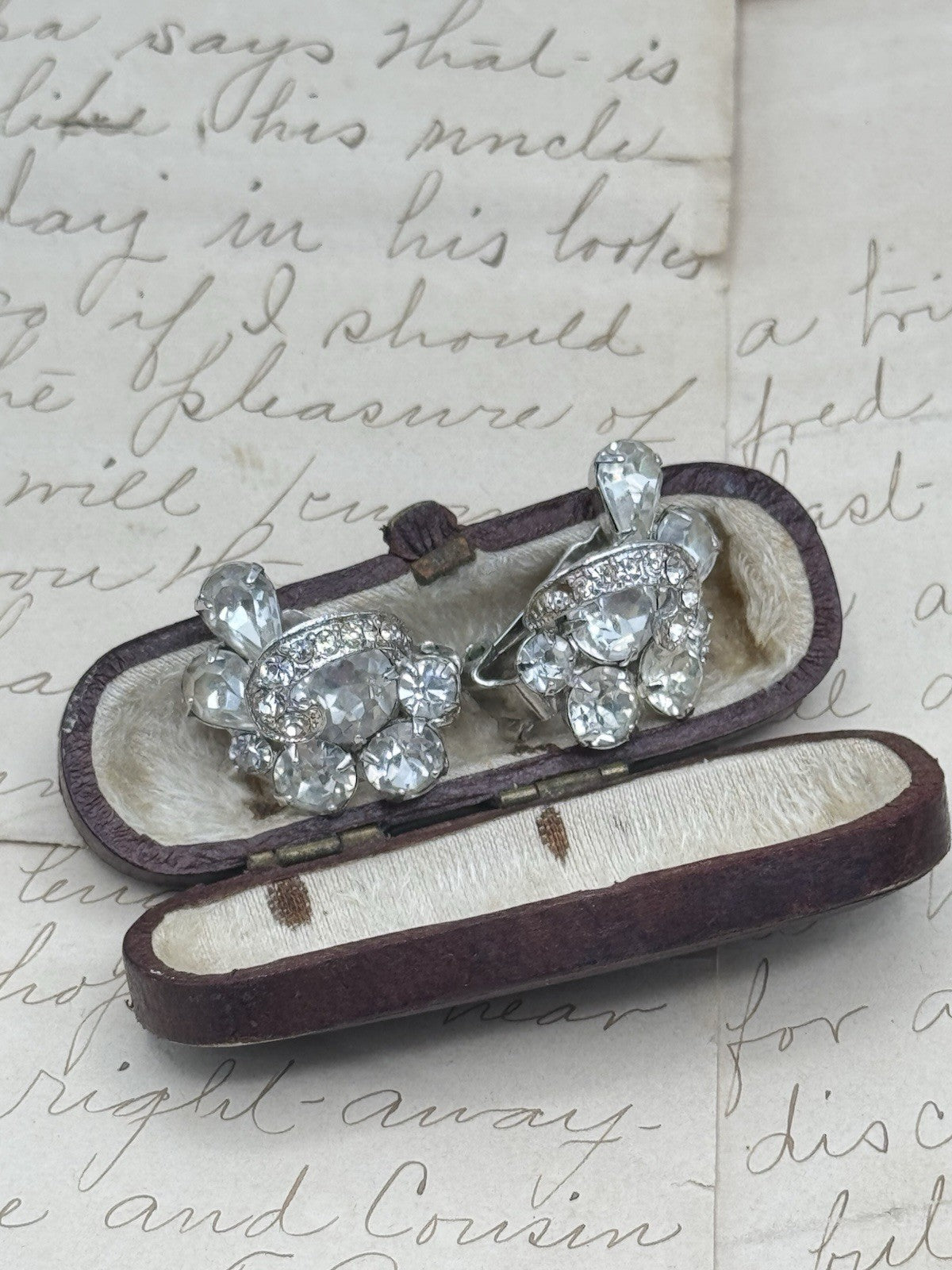 Vintage SIGNED Weiss Clear Rhinestone Earrings Clip-on ESTATE FIND