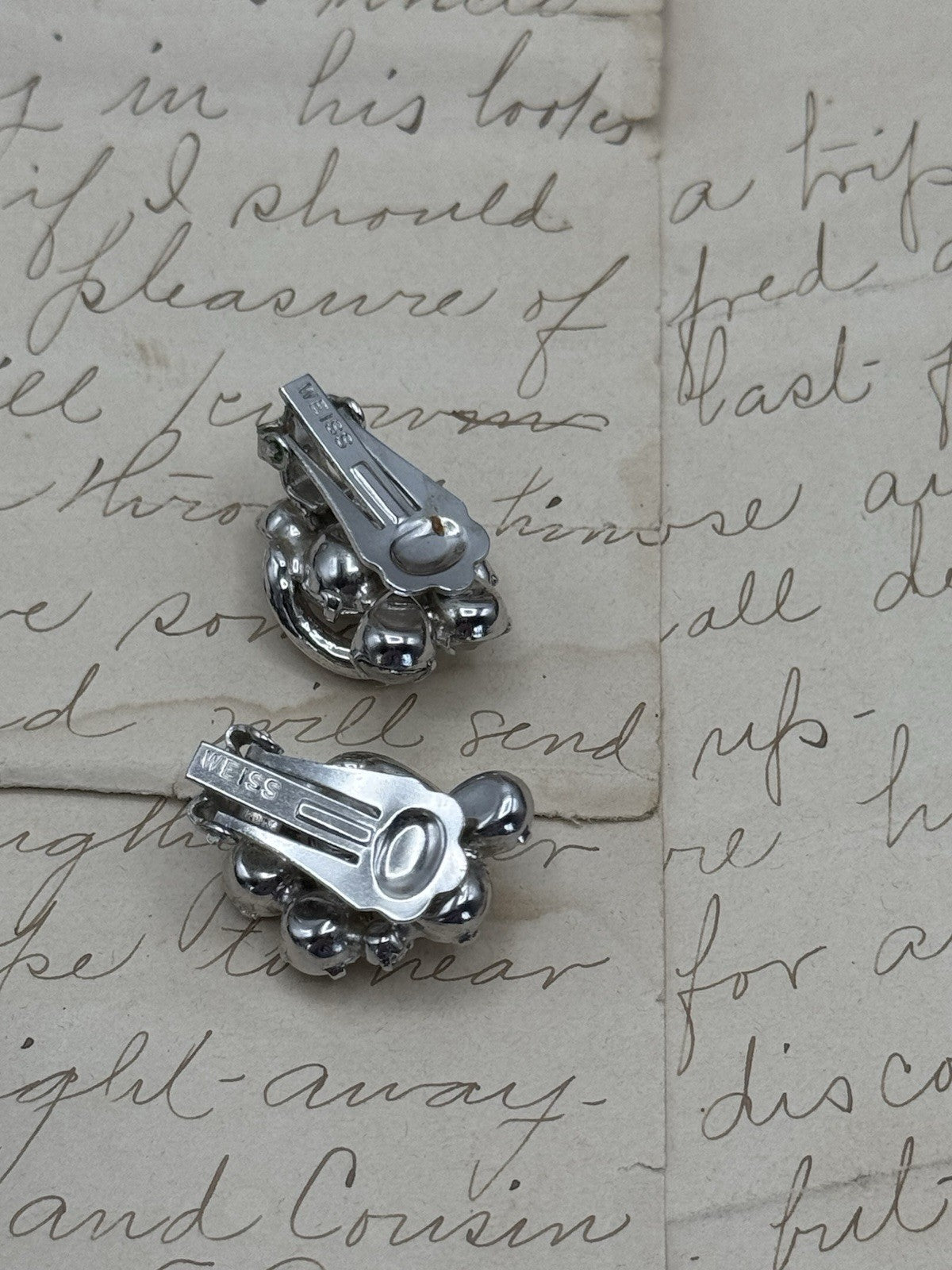 Vintage SIGNED Weiss Clear Rhinestone Earrings Clip-on ESTATE FIND