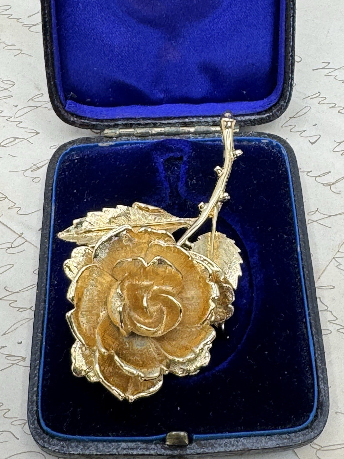 Vintage Signed MONET Brooch Goldtone Rose ESTATE FIND
