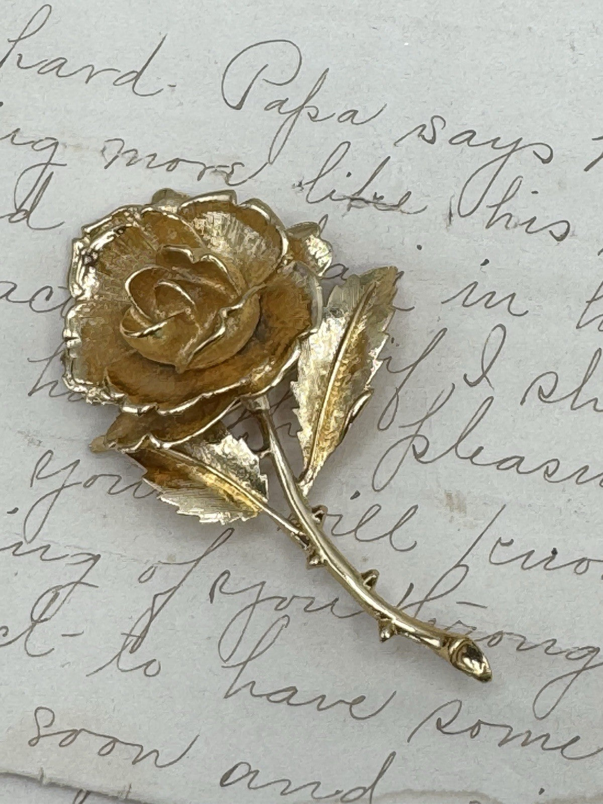 Vintage Signed MONET Brooch Goldtone Rose ESTATE FIND