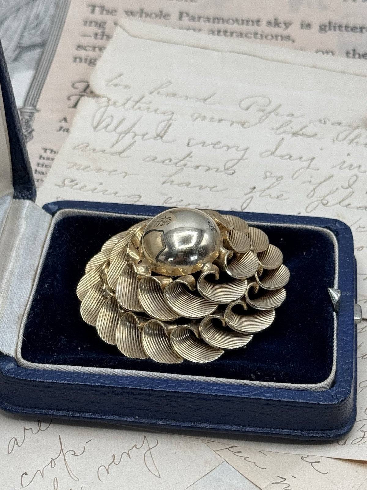 Vintage MARVELLA Signed Goldtone Rosette Swirl Brooch ESTATE FIND