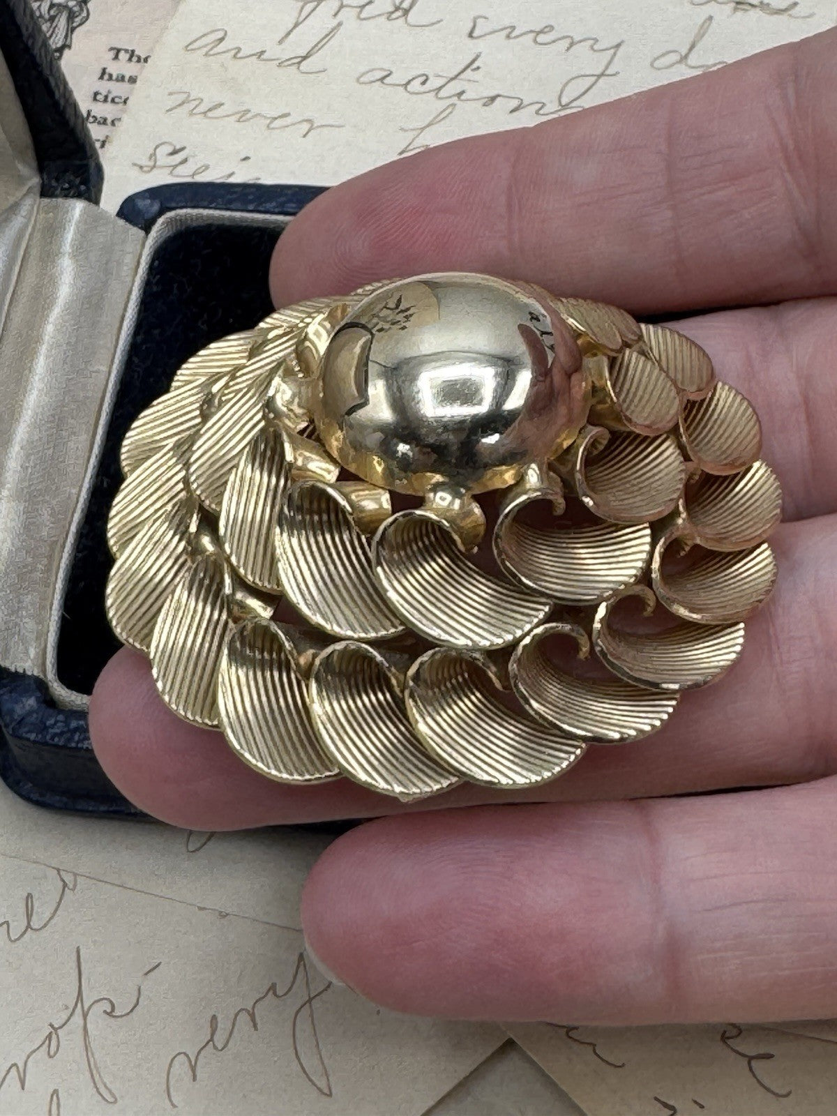 Vintage MARVELLA Signed Goldtone Rosette Swirl Brooch ESTATE FIND