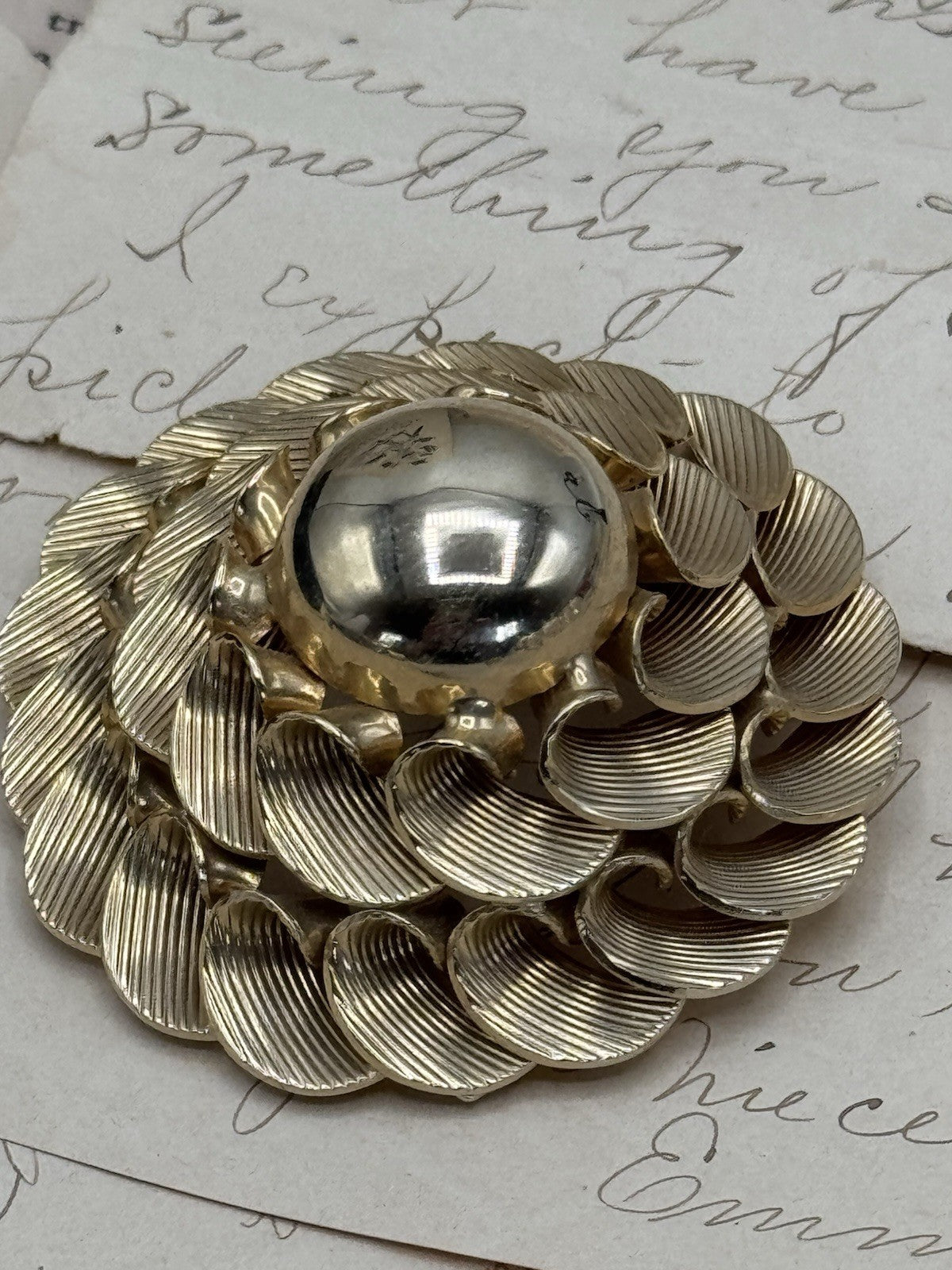 Vintage MARVELLA Signed Goldtone Rosette Swirl Brooch ESTATE FIND