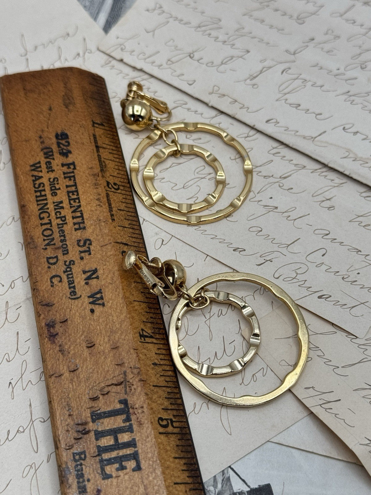 Vintage Goldtone Dangle Hoop Earrings NAPIER Signed Clip-on Screwback