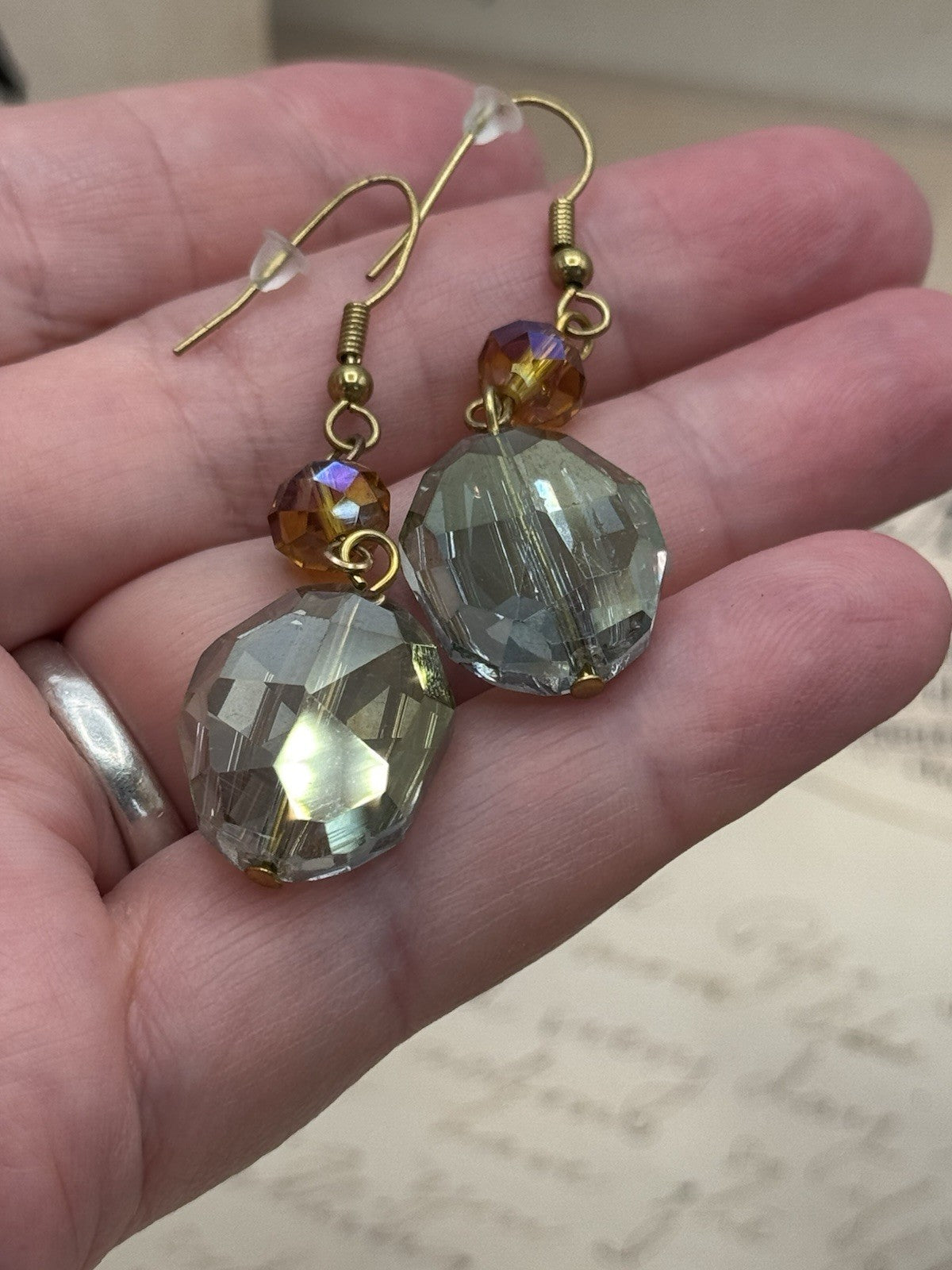 Chrystal AB Wire Hook Earrings Dangle Drop ESTATE FIND
