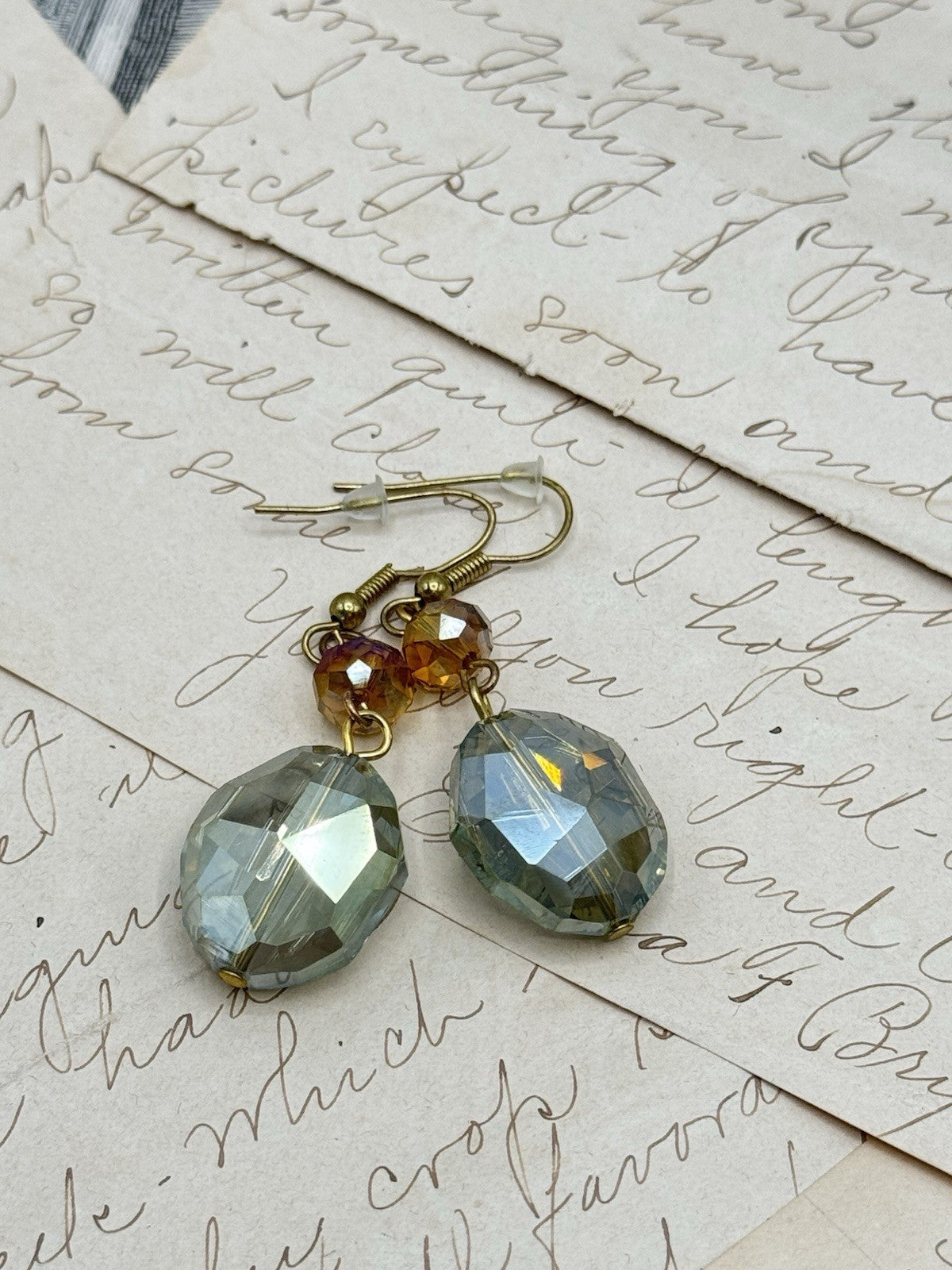 Chrystal AB Wire Hook Earrings Dangle Drop ESTATE FIND