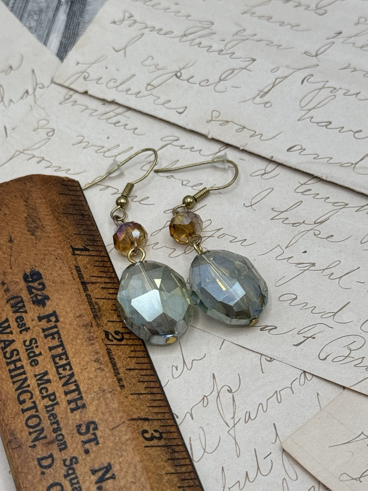Chrystal AB Wire Hook Earrings Dangle Drop ESTATE FIND
