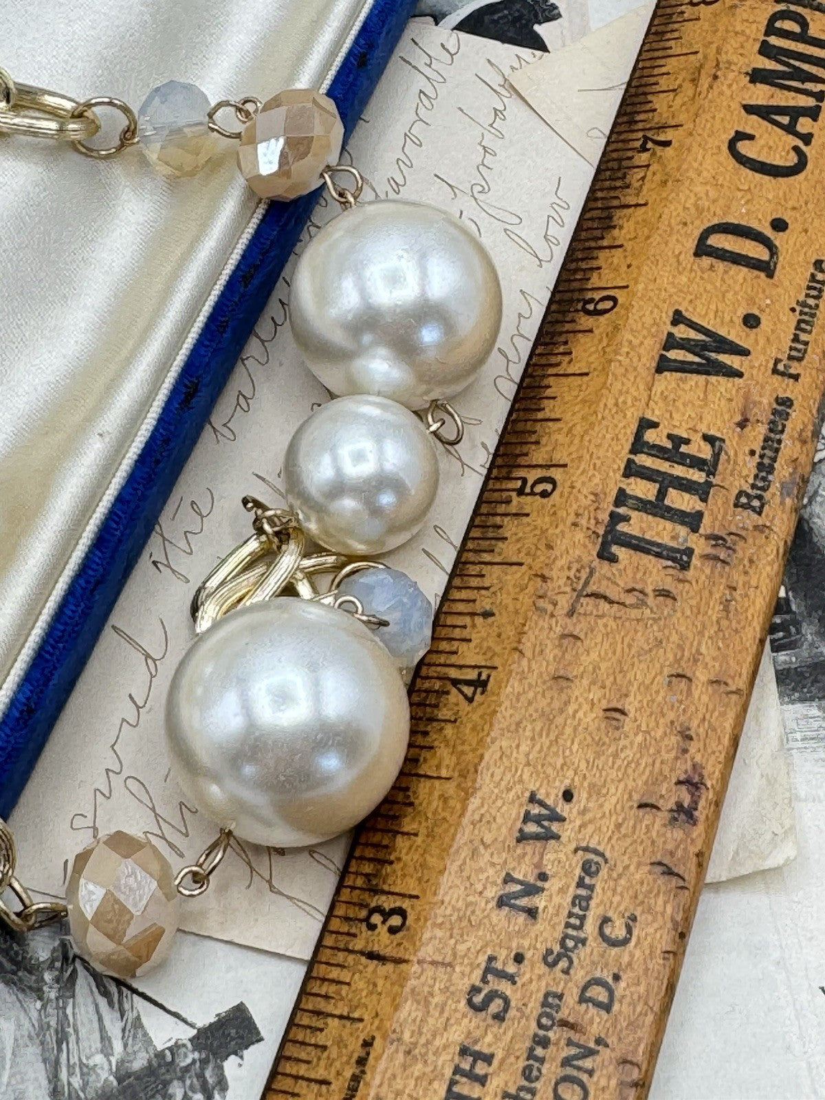Simulated Pearl Long Chunky Necklace Goldtone 26” ESTATE FIND