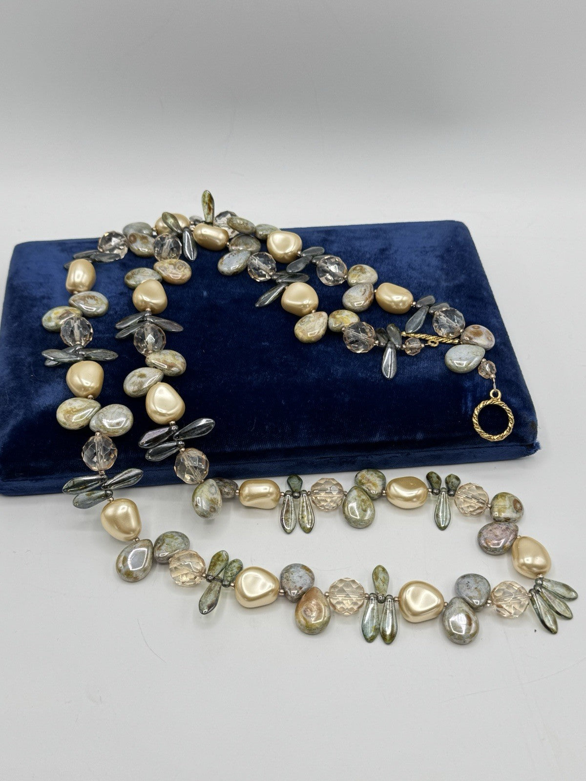 Imitation Pearl Crystal Glass Stones 35” Necklace ESTATE FIND
