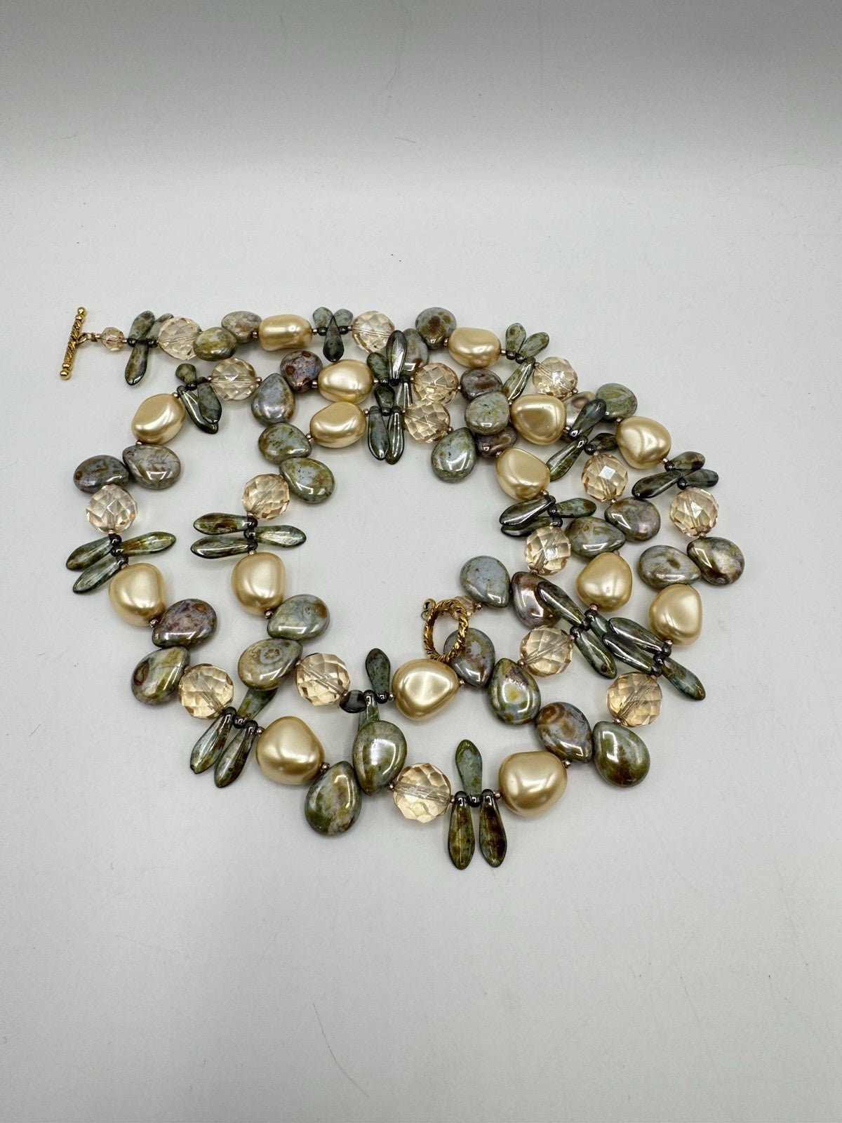 Imitation Pearl Crystal Glass Stones 35” Necklace ESTATE FIND