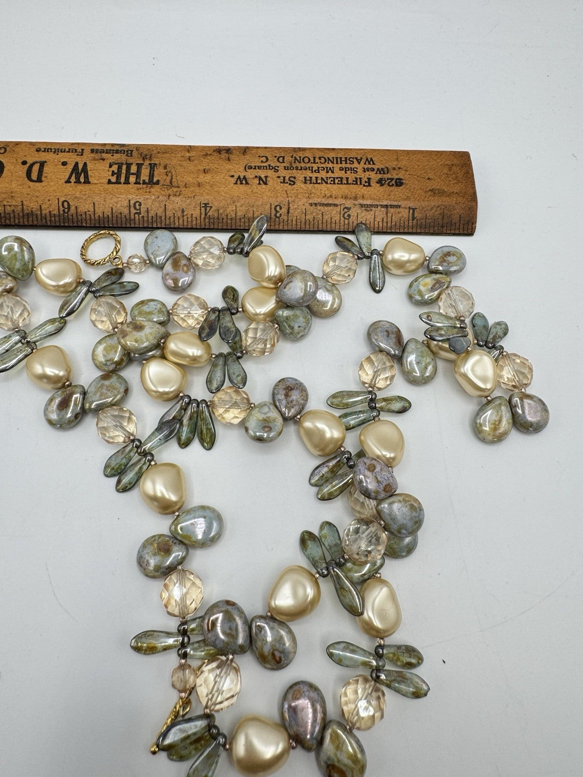 Imitation Pearl Crystal Glass Stones 35” Necklace ESTATE FIND