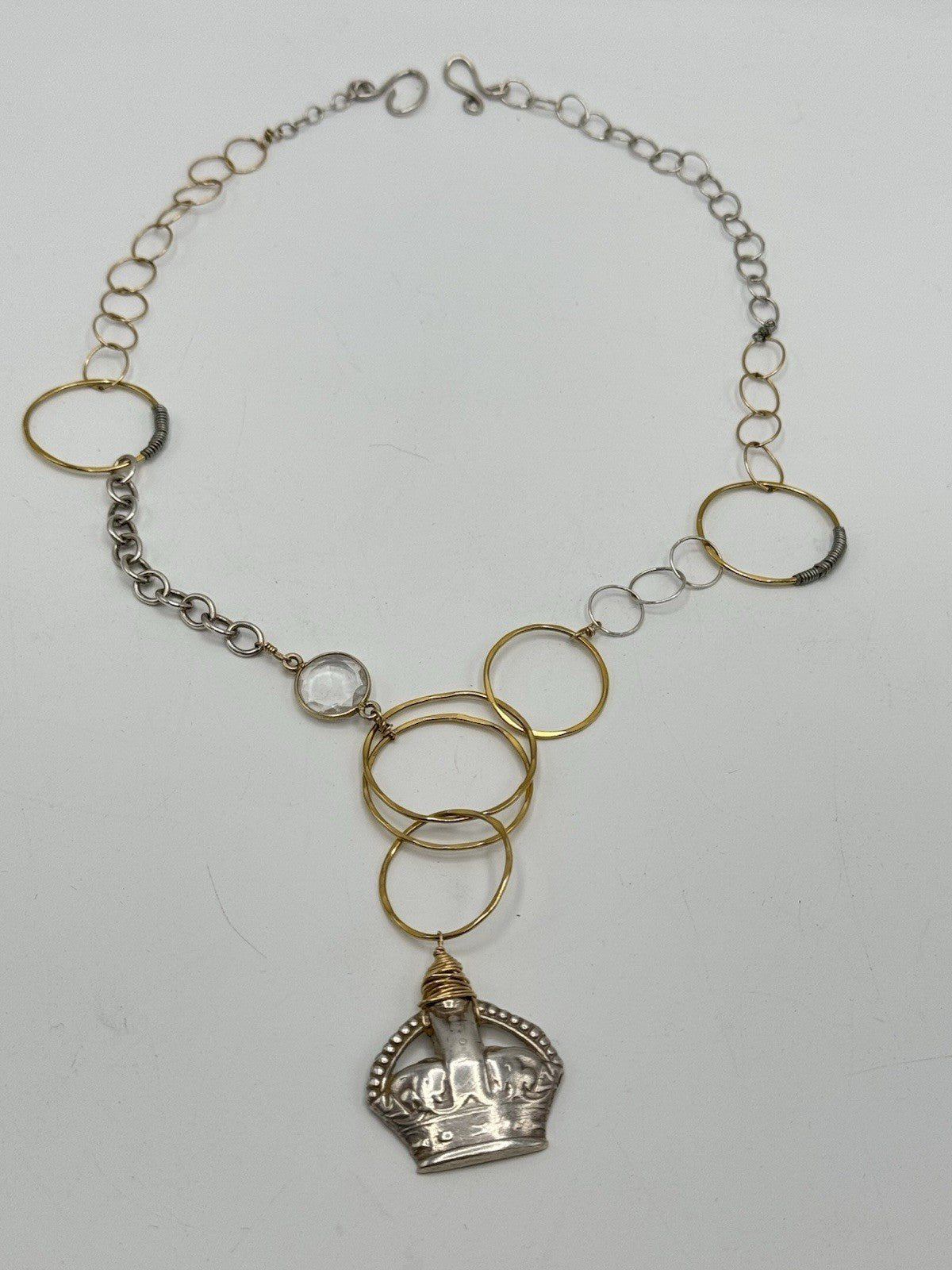 Wire Twist Crown Pendant Silver & Goldtone Necklace 19” ESTATE FIND