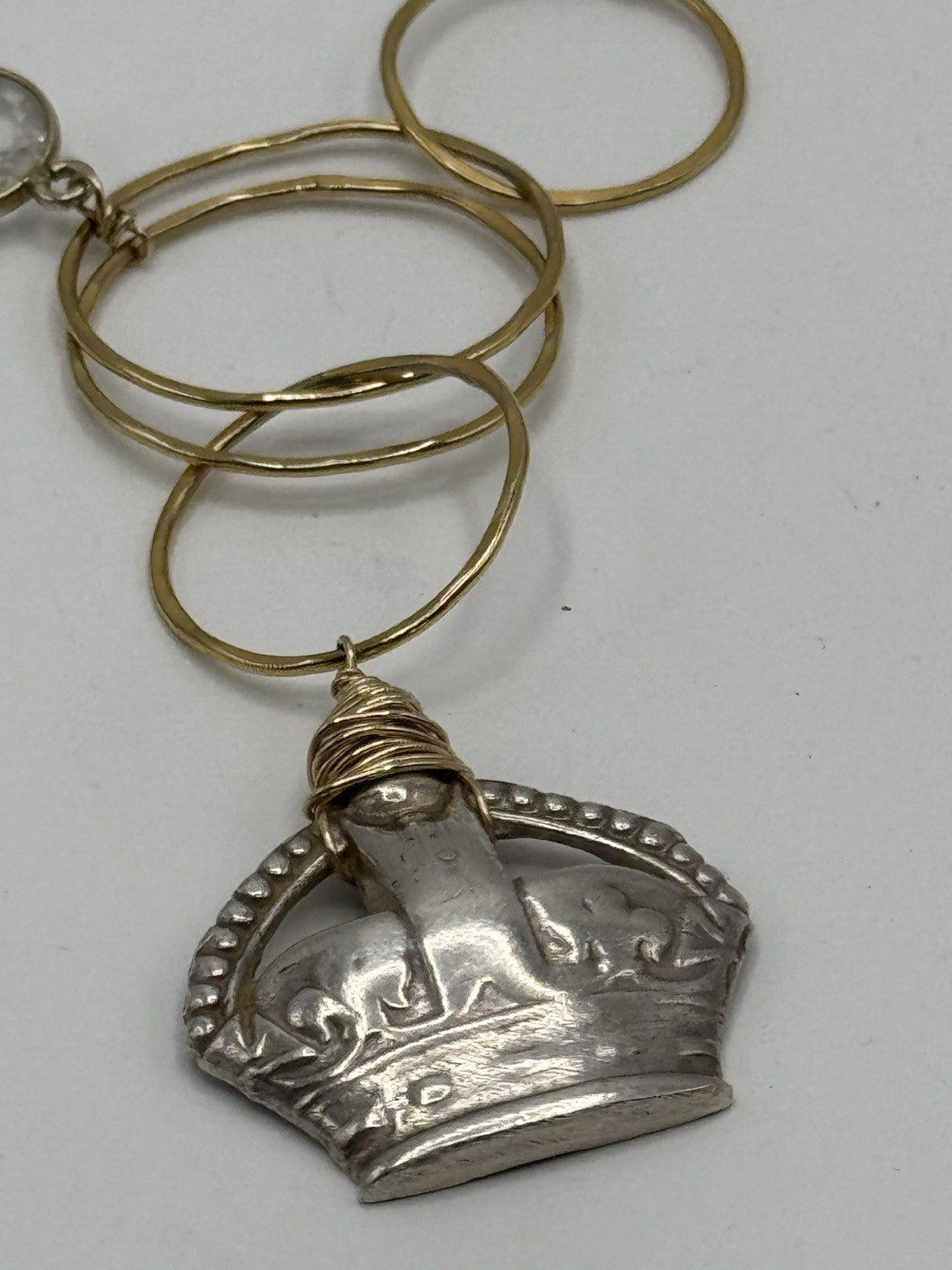 Wire Twist Crown Pendant Silver & Goldtone Necklace 19” ESTATE FIND