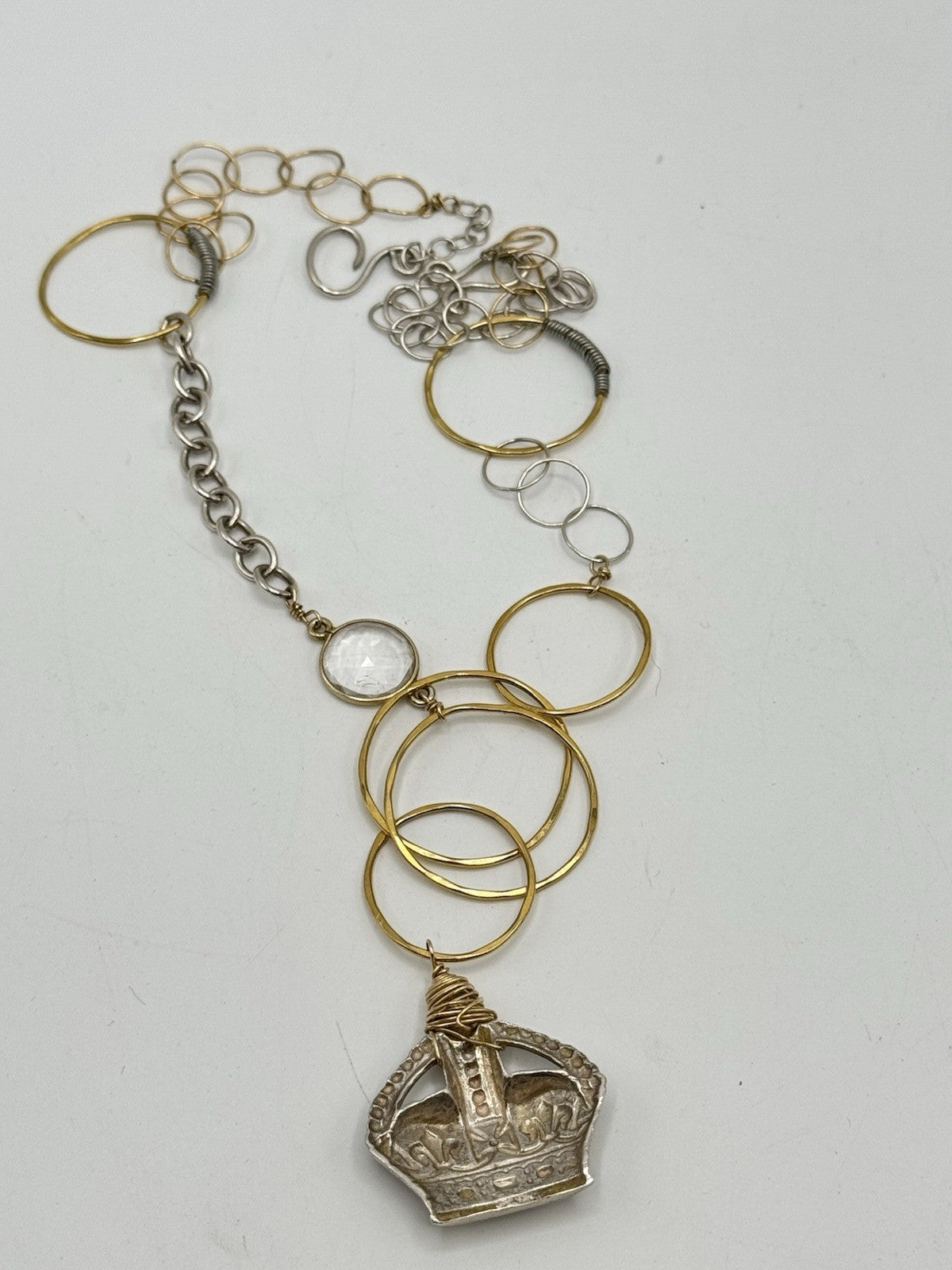 Wire Twist Crown Pendant Silver & Goldtone Necklace 19” ESTATE FIND