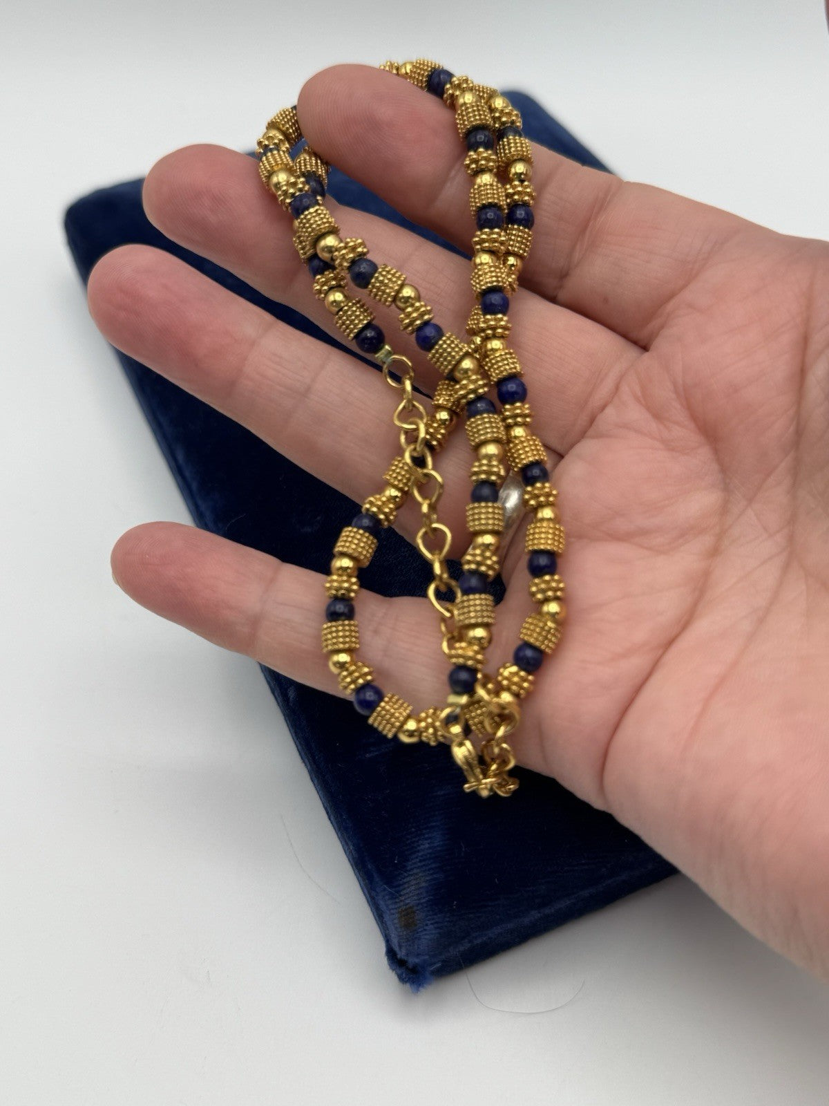 Vintage JBK Lapis Lazuli Gold Plated Beads Necklace Camrose Kross 20”