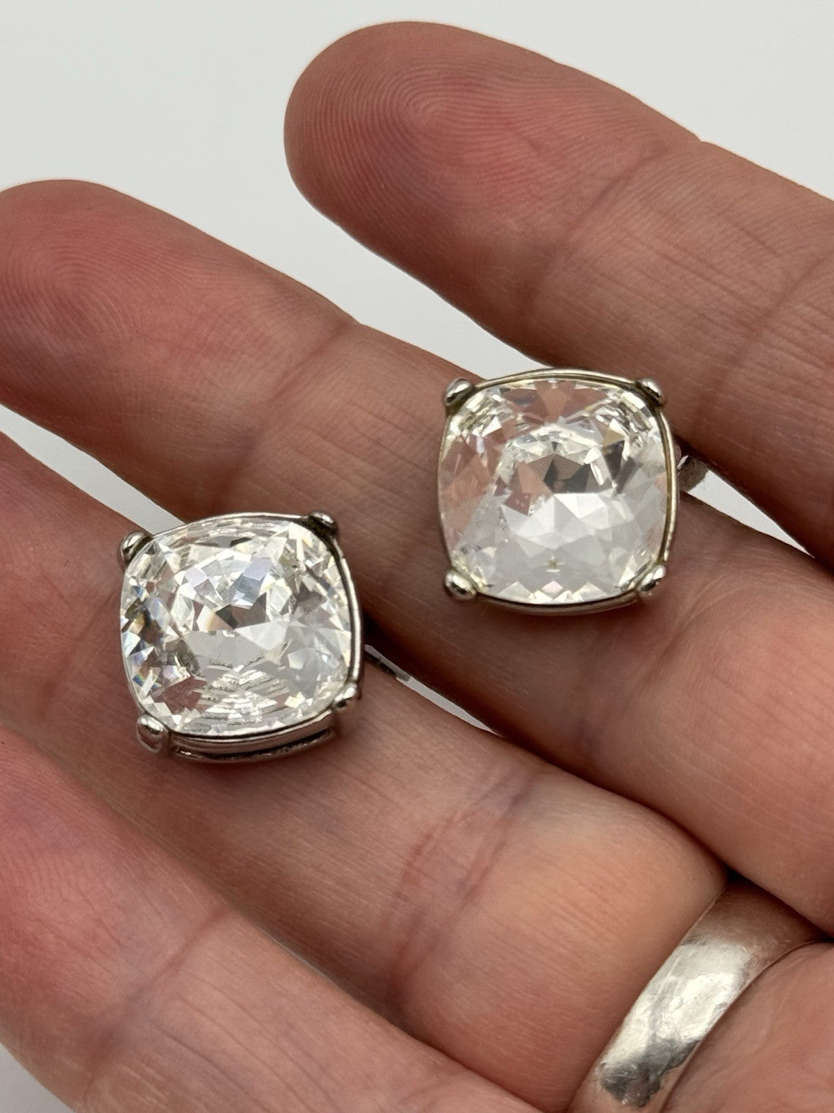 Vintage Kenneth Jay Lane “KJL” Silvertone Rhinestone Earrings ESTATE FIND