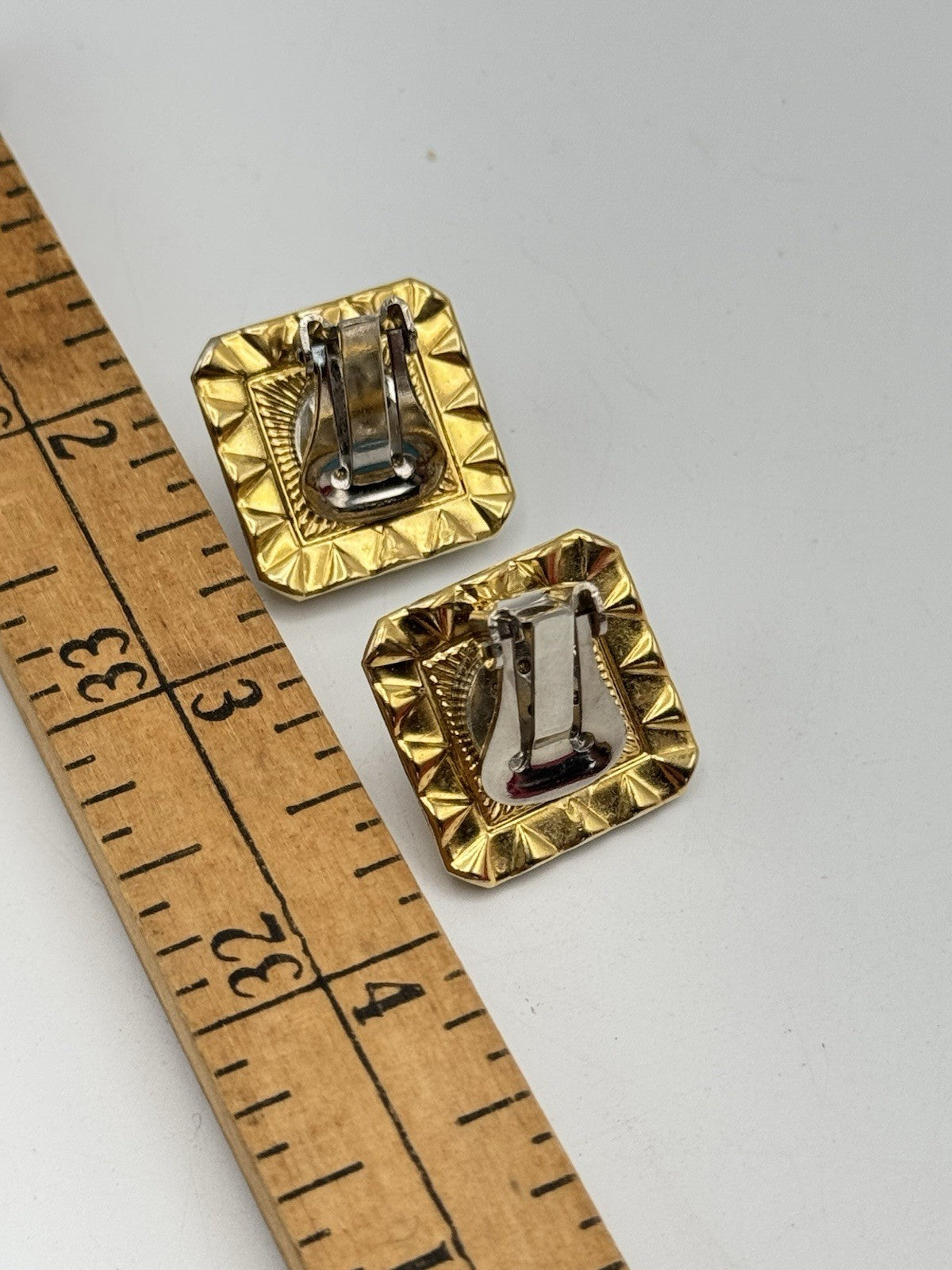 Vintage EARRINGS Goldtone Rhinestone And Blue Center Acrylic Stone ESTATE FIND