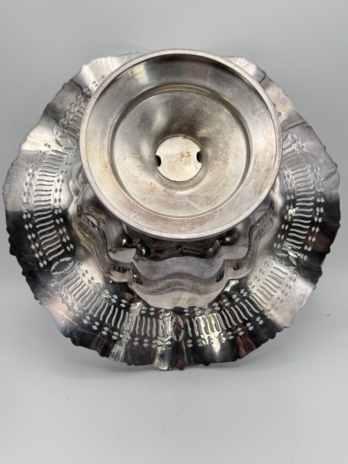 VINTAGE Silverplate Footed Presentation Bowl Reticulated Serpentine Edge WILCOX