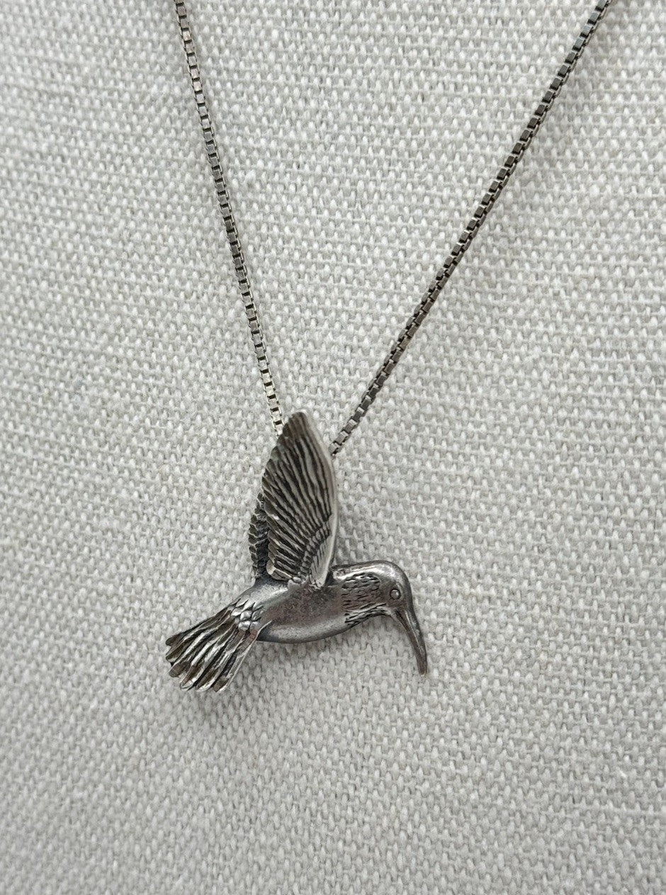 Vintage 925 STERLING Hummingbird Pendant on Sterling Chain 20”