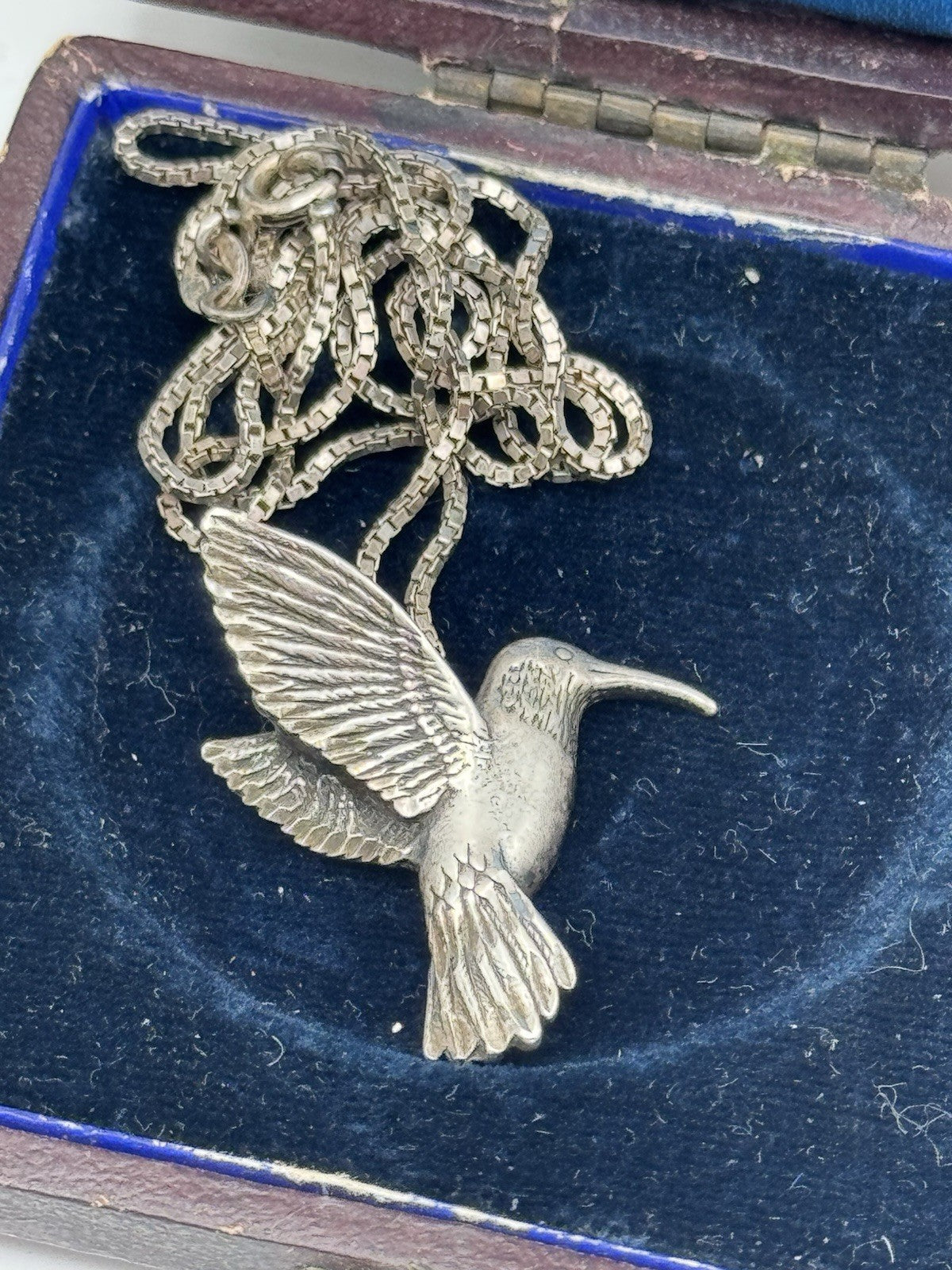 Vintage 925 STERLING Hummingbird Pendant on Sterling Chain 20”