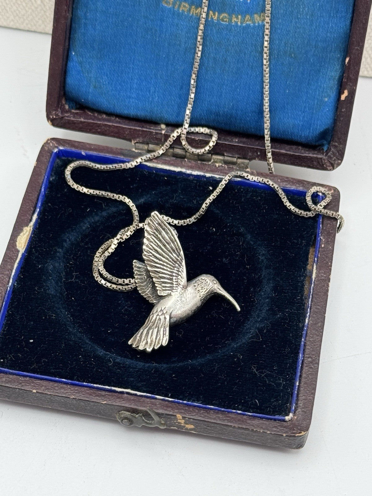 Vintage 925 STERLING Hummingbird Pendant on Sterling Chain 20”