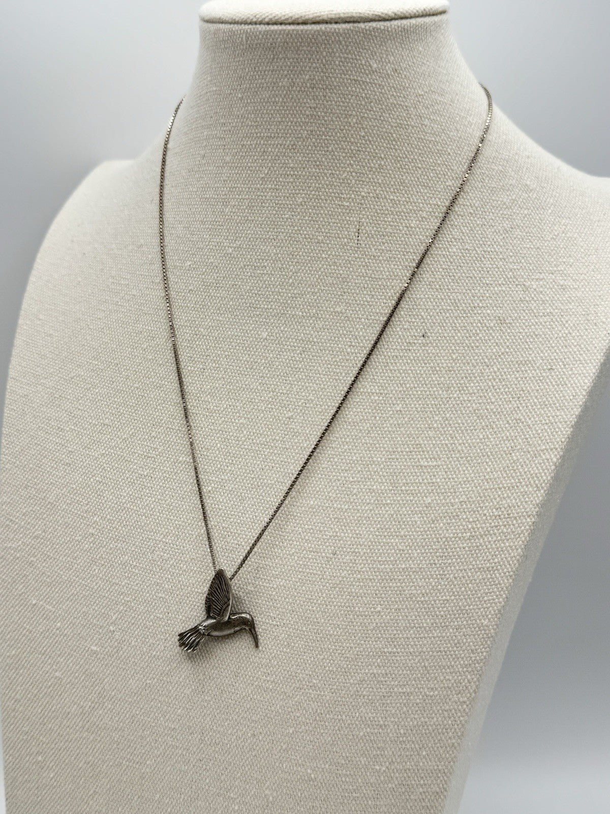 Vintage 925 STERLING Hummingbird Pendant on Sterling Chain 20”