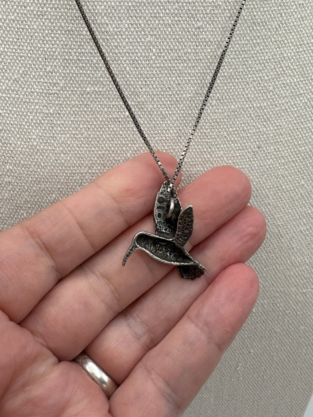Vintage 925 STERLING Hummingbird Pendant on Sterling Chain 20”