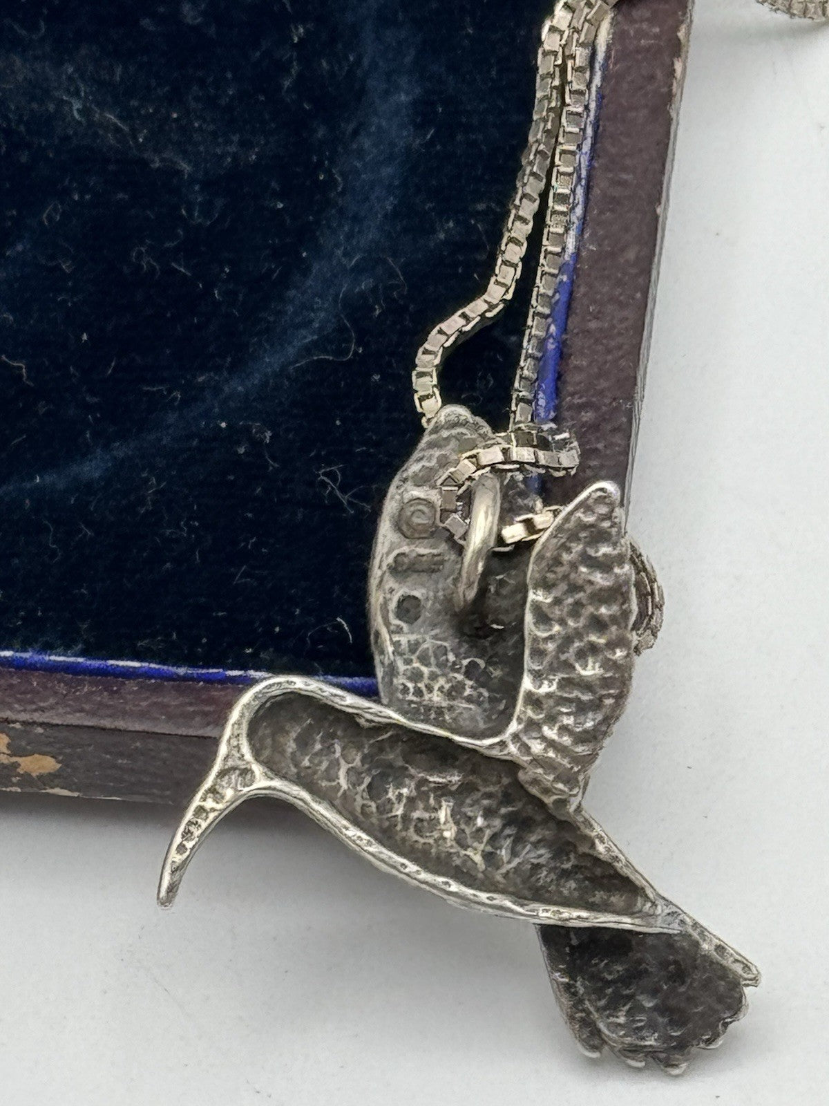 Vintage 925 STERLING Hummingbird Pendant on Sterling Chain 20”