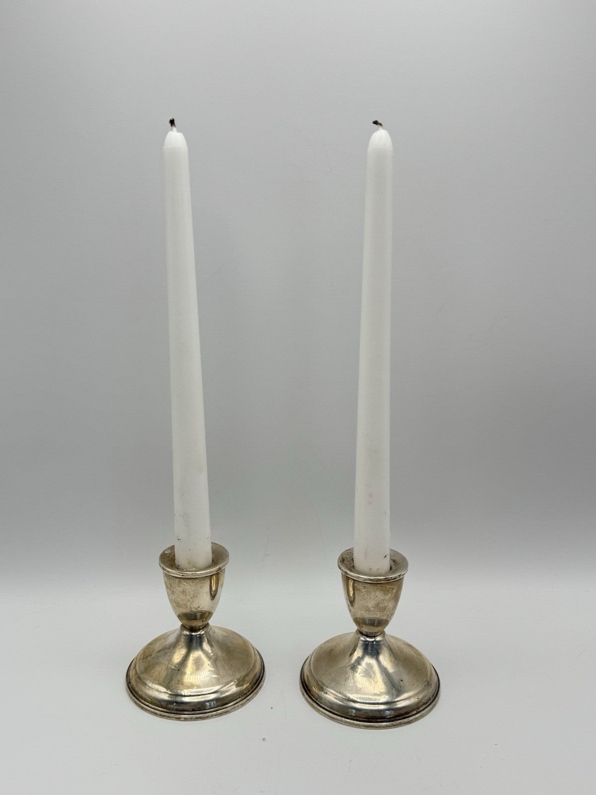 Vintage STERLING Weighted Candlestick Pair Circa 3.75”h ESTATE FIND