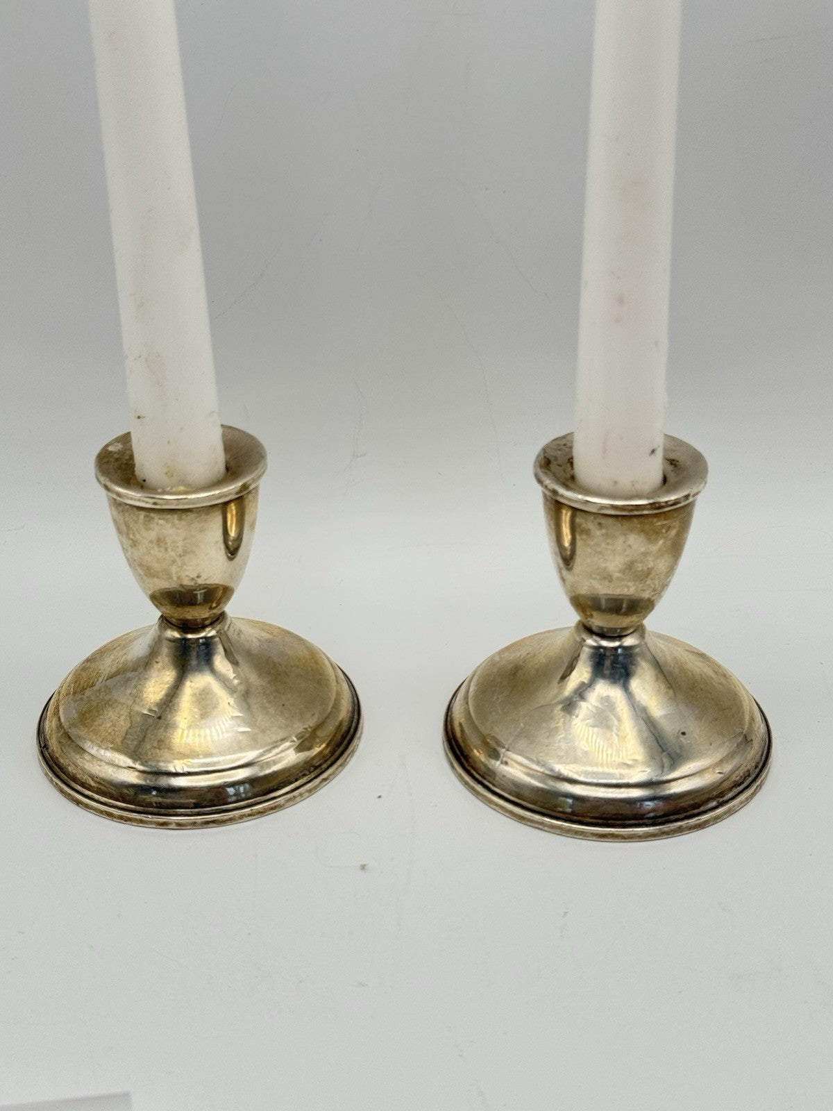 Vintage STERLING Weighted Candlestick Pair Circa 3.75”h ESTATE FIND