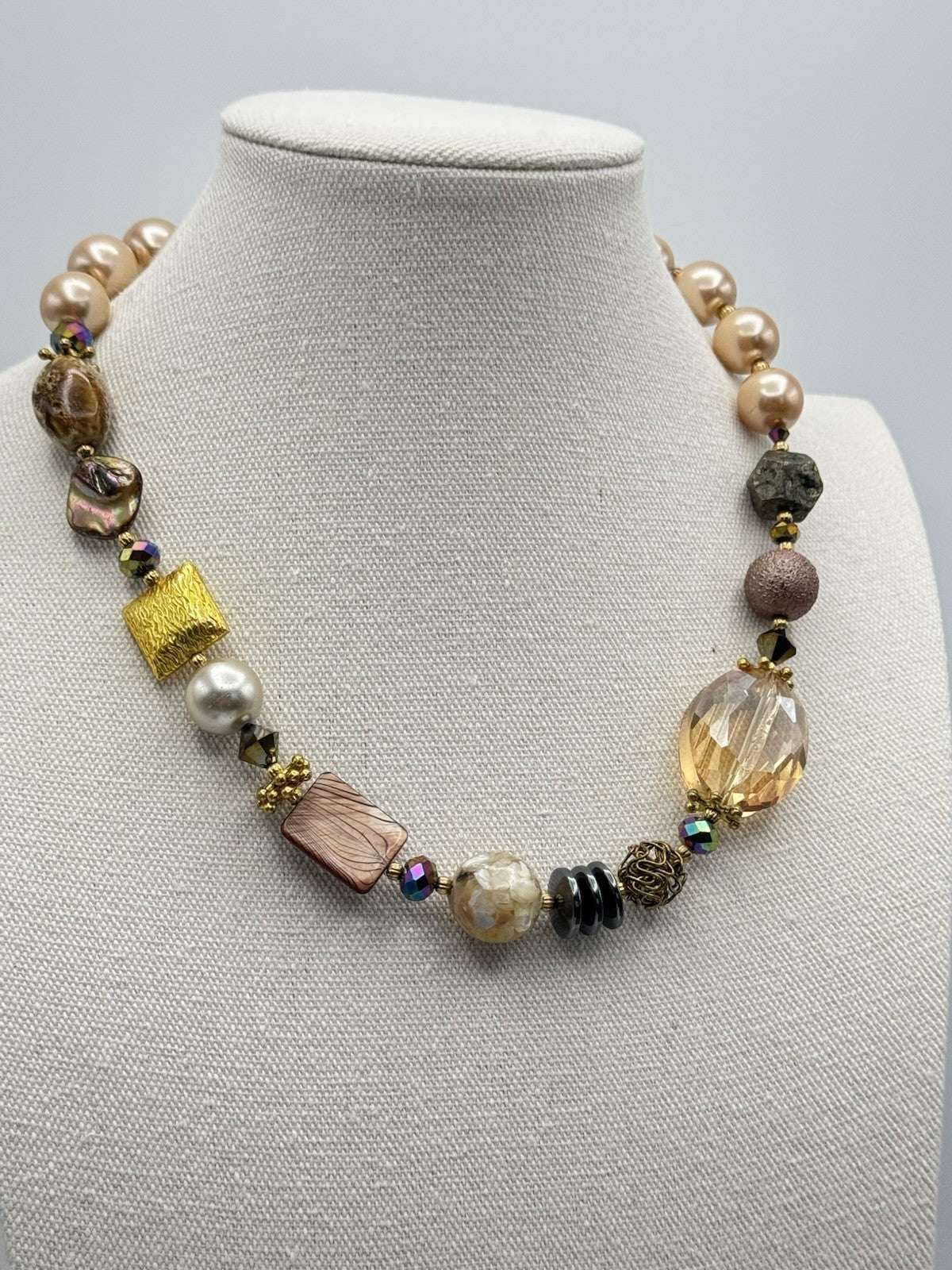 Chunky Mixed Bead Necklace FASHION Statement Goldtone Estate Find