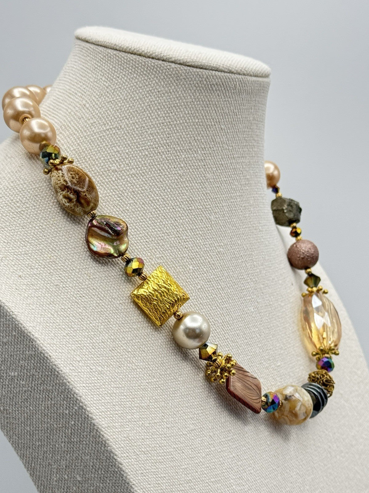 Chunky Mixed Bead Necklace FASHION Statement Goldtone Estate Find