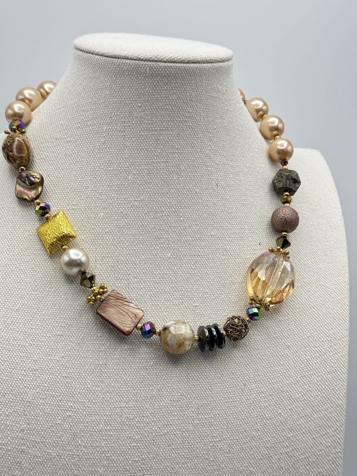 Chunky Mixed Bead Necklace FASHION Statement Goldtone Estate Find