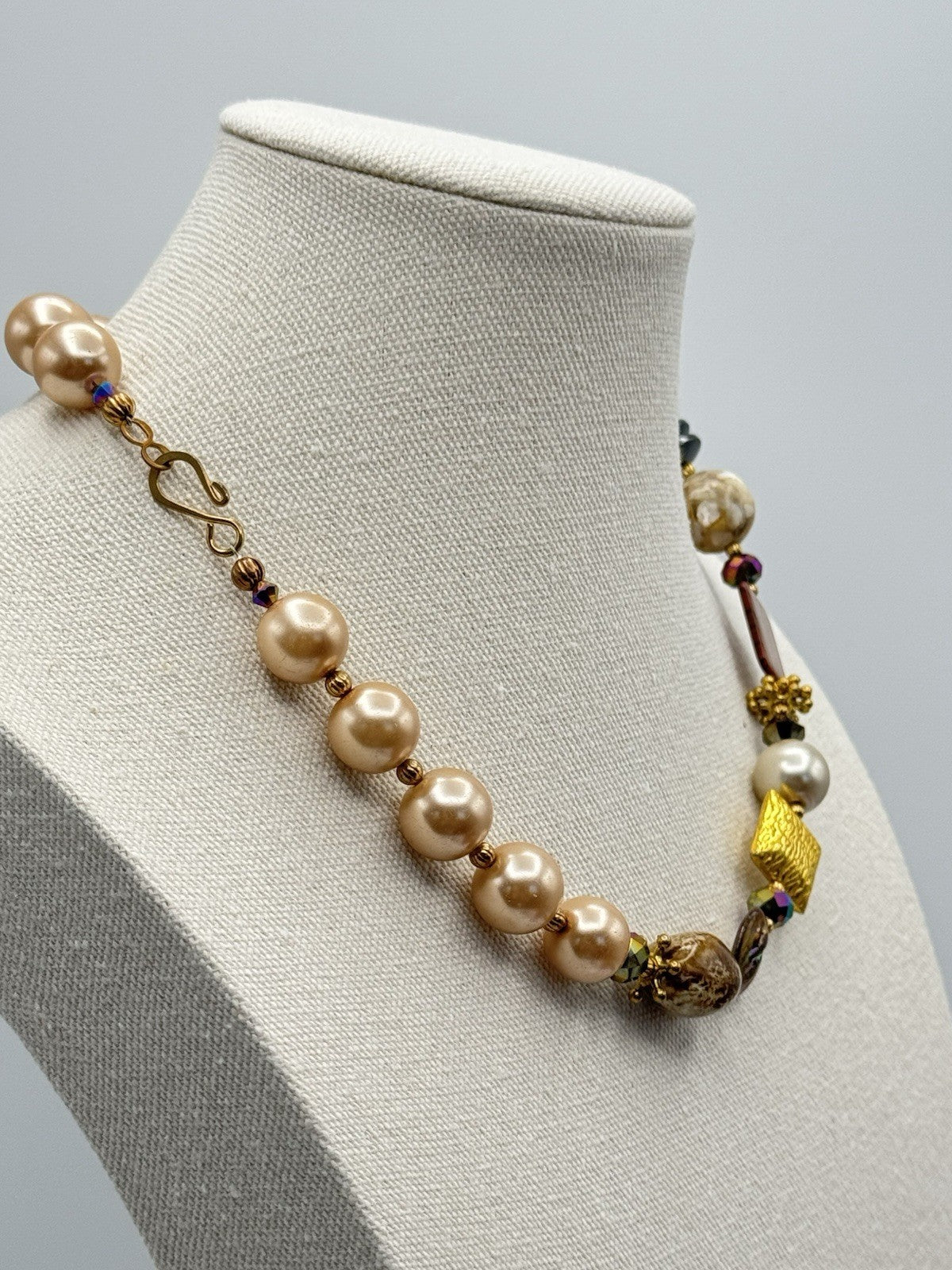 Chunky Mixed Bead Necklace FASHION Statement Goldtone Estate Find