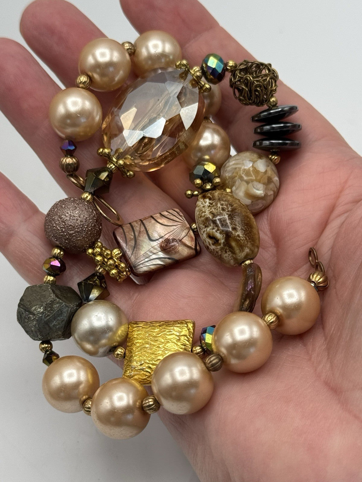 Chunky Mixed Bead Necklace FASHION Statement Goldtone Estate Find