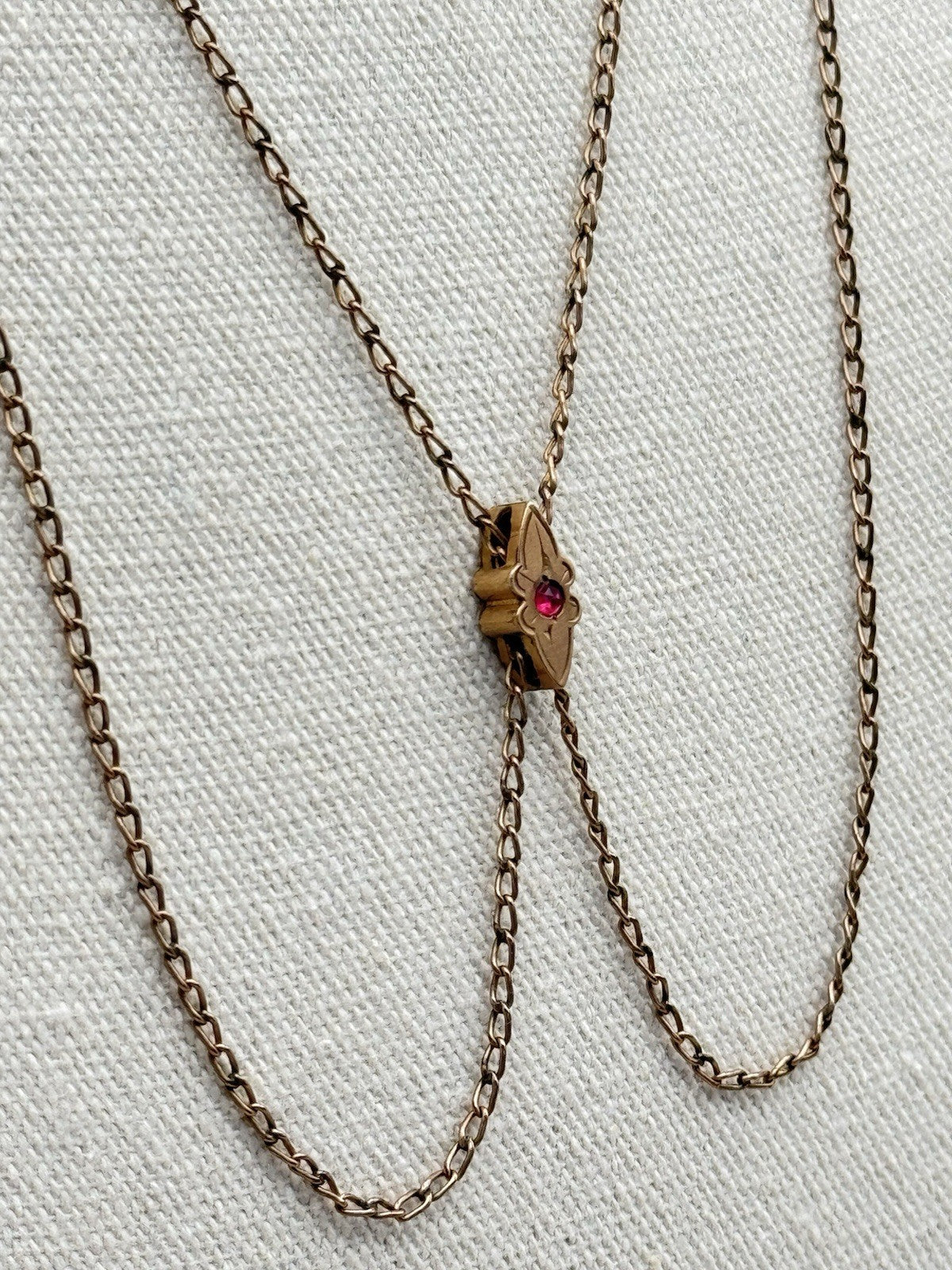 Antique Gold-Filled Chatelaine Slider Watch Chain NECKLACE 46”l SIGNED D&C