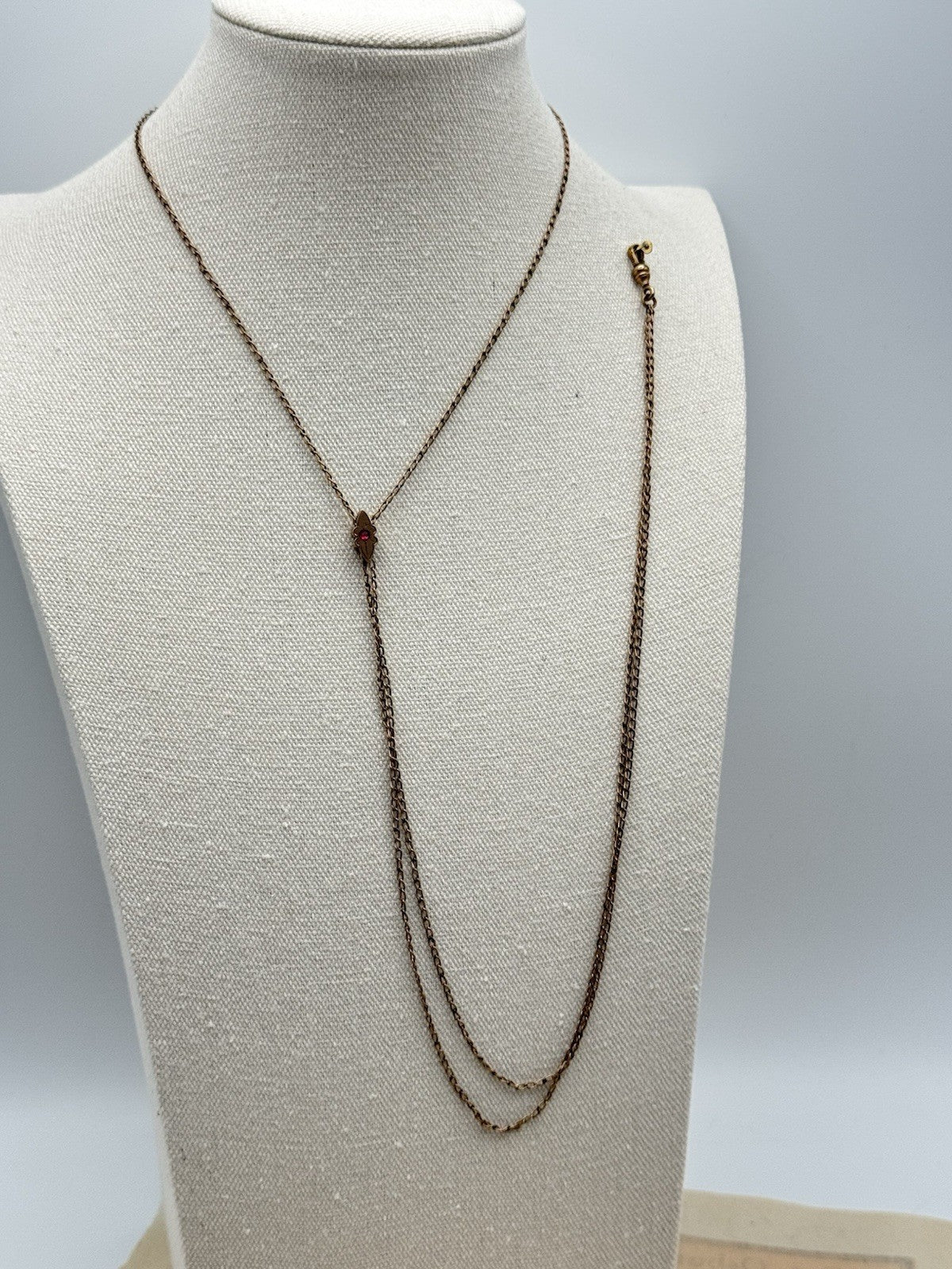 Antique Gold-Filled Chatelaine Slider Watch Chain NECKLACE 46”l SIGNED D&C