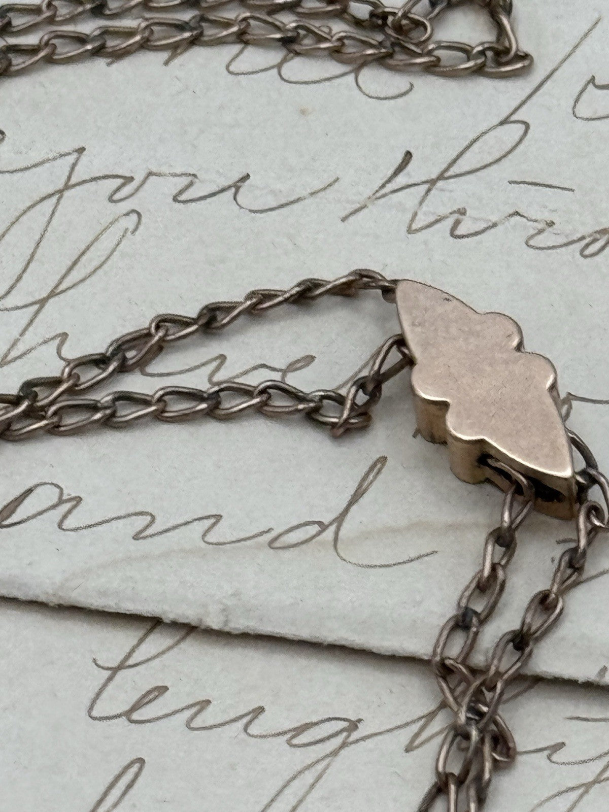 Antique Gold-Filled Chatelaine Slider Watch Chain NECKLACE 46”l SIGNED D&C