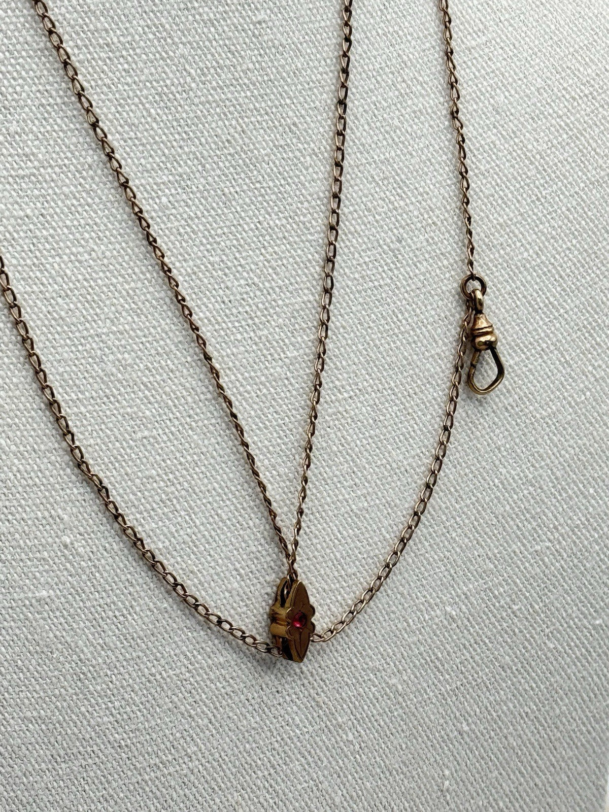 Antique Gold-Filled Chatelaine Slider Watch Chain NECKLACE 46”l SIGNED D&C